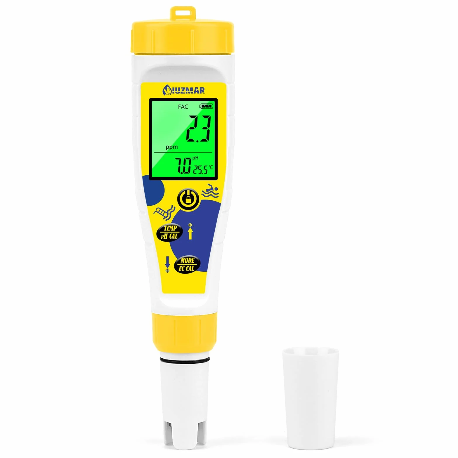 Medidor pH Cloro para Piscinas, Medidor Sal pH Agua Salada 7 en 1 con Temperatura y Salinidad