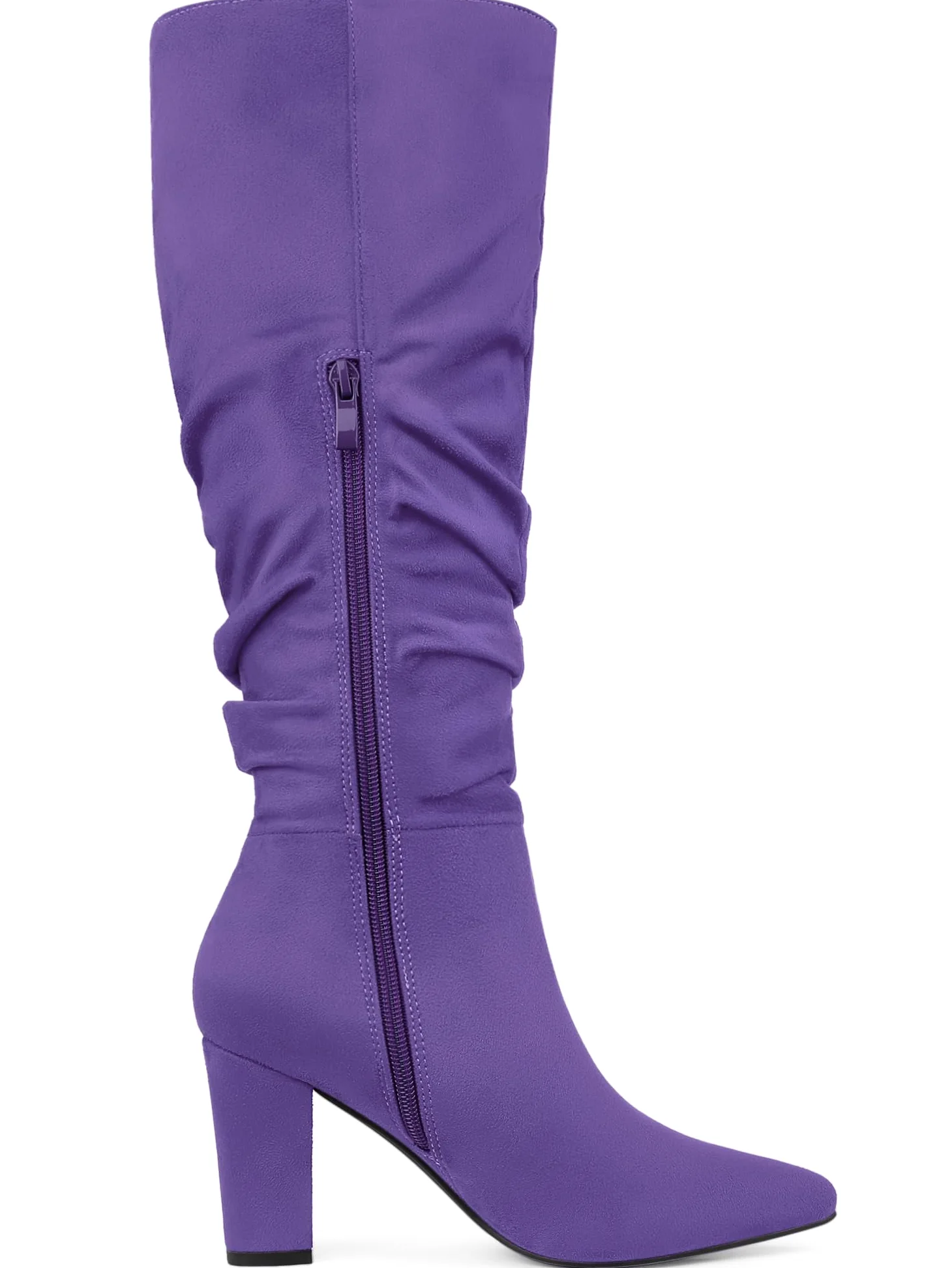 Allegra K Botas altas hasta la rodilla con punta puntiaguda y tacón grueso para mujer