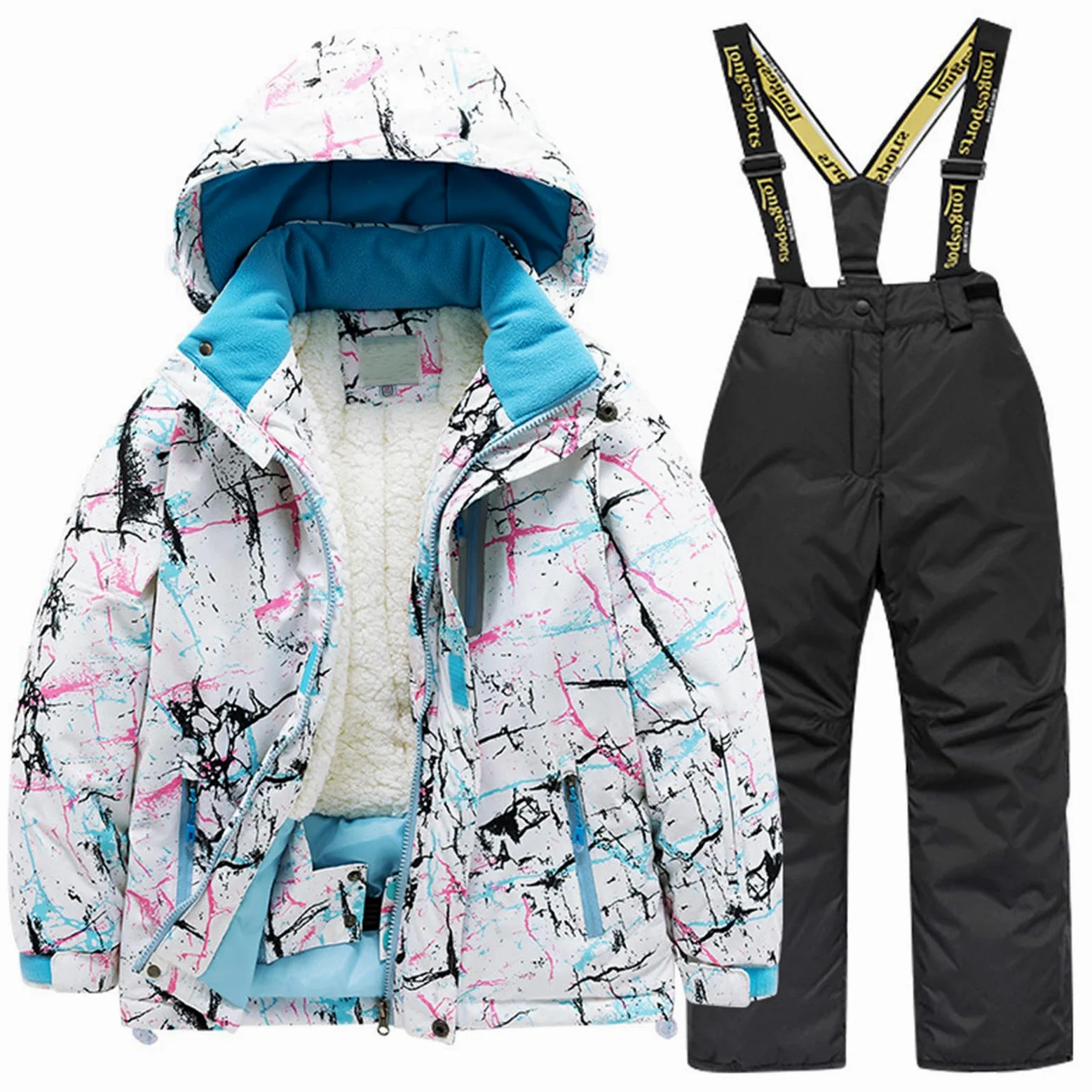 Genérico Conjunto de Chaqueta y Pantalón Térmico Infantil para Esquí y Snowboard con Forro Polar Traje de Nieve Impermeable Abrigo Invierno