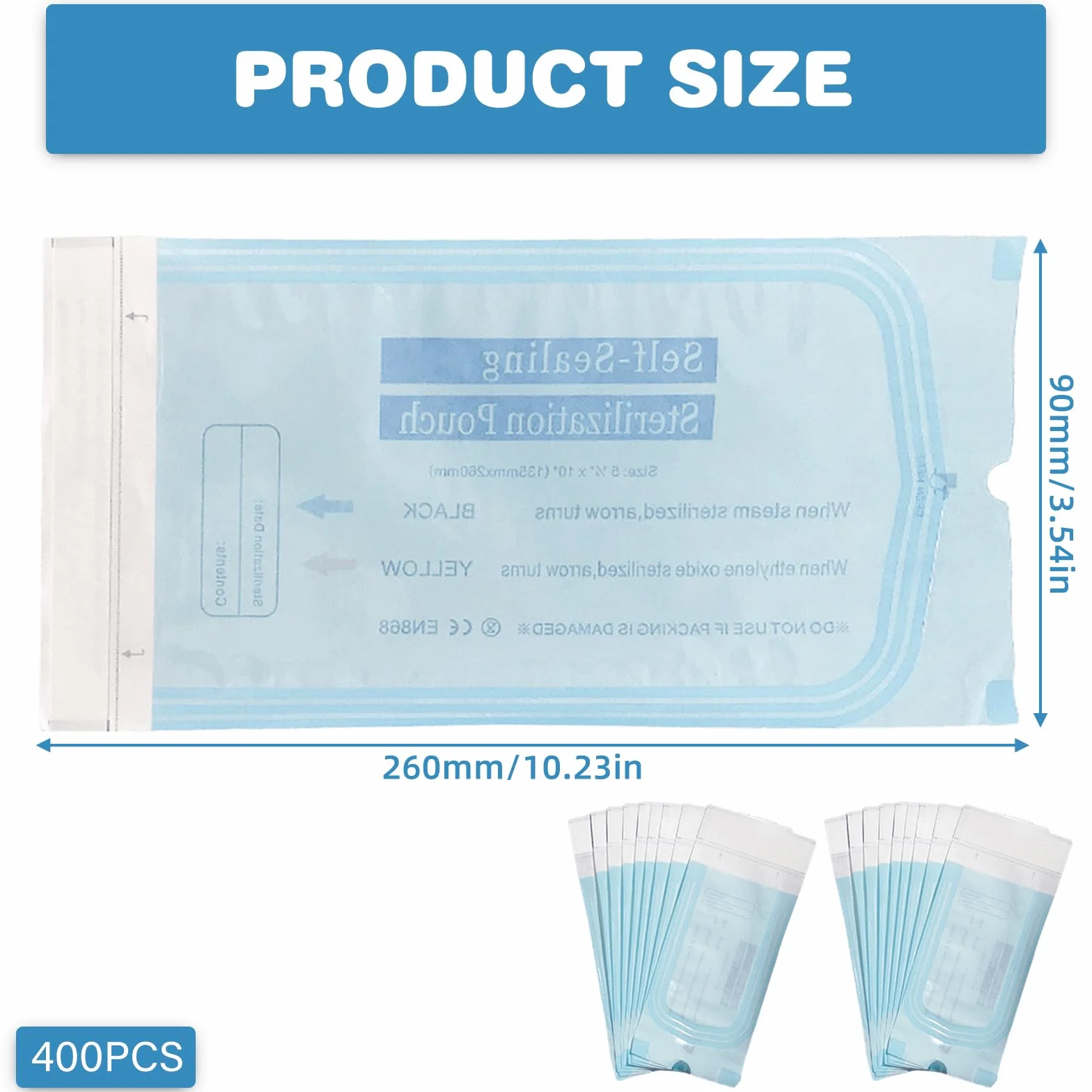 Bolsas de esterilización autoadhesivas 90 mm x 260 mm desechables 400 unidades