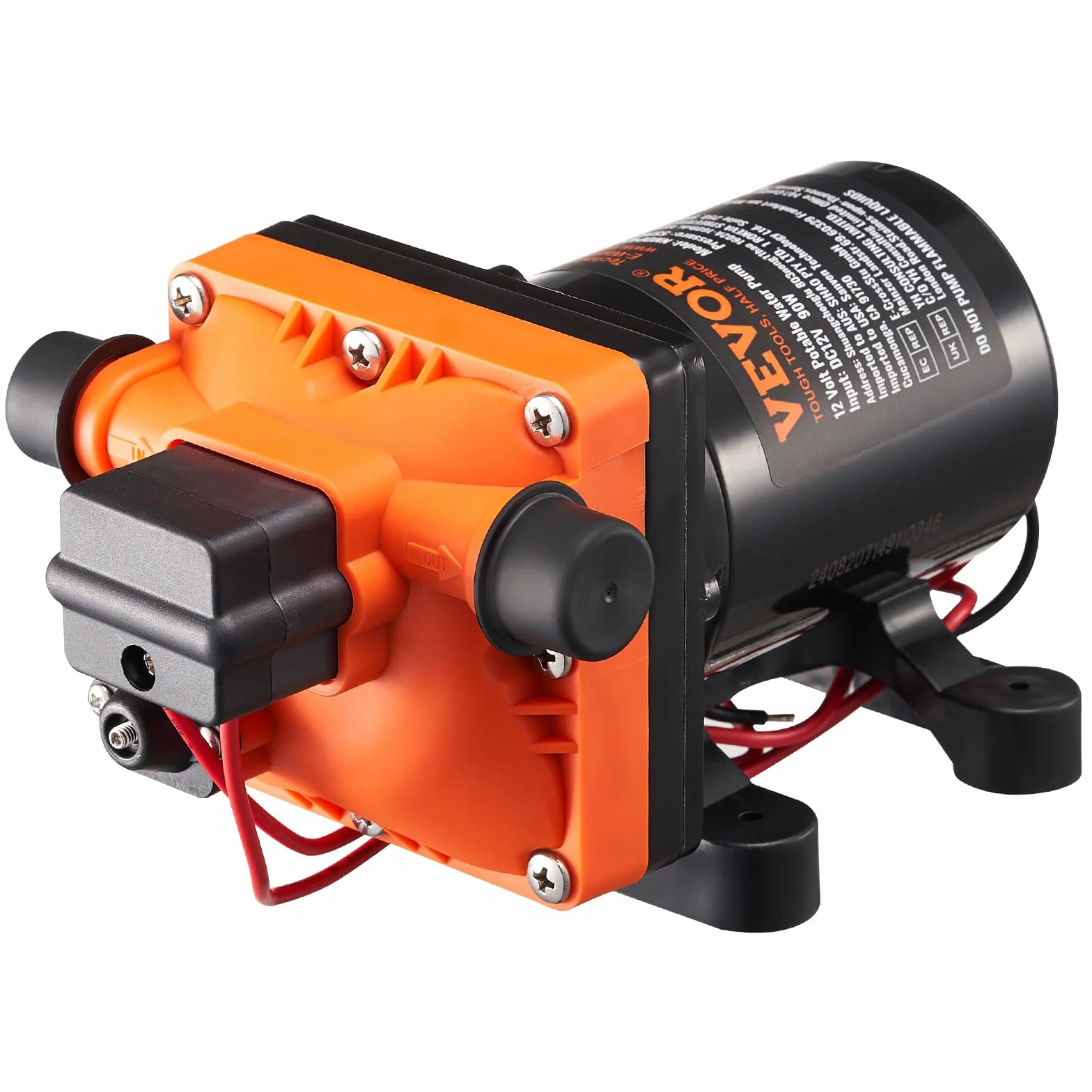 VEVOR Bomba de Diafragma 12 V 11,36 L/min 4 Cámaras 40-100 PSI 55 PSI Puerto MNPT 12,7mm