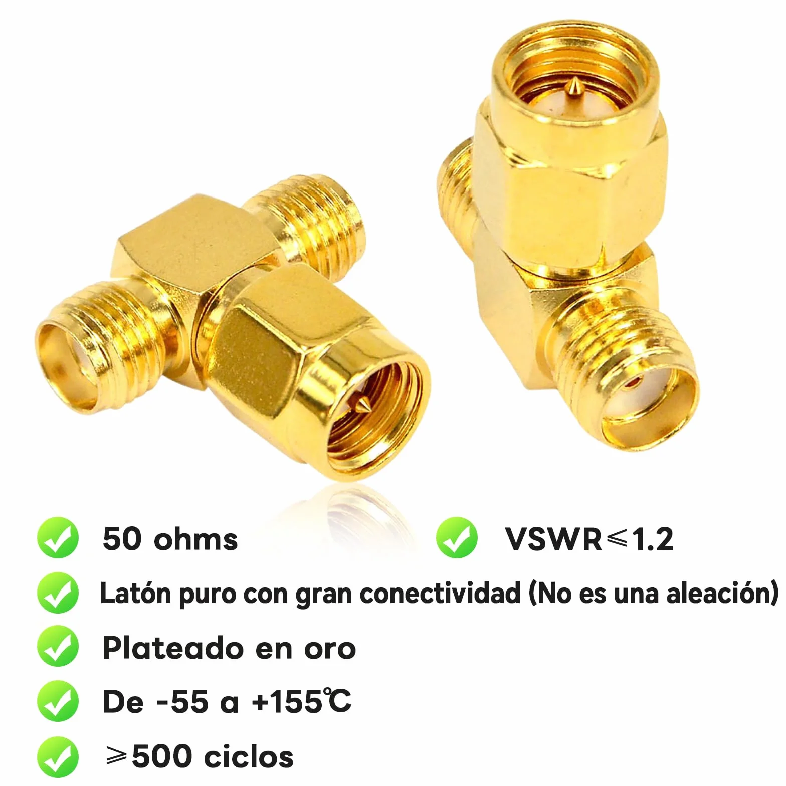 Adaptador SMA Macho a Doble Hembra Conector RF Triple T de 3 Vías para Cable de Extensión de Antena WiFi