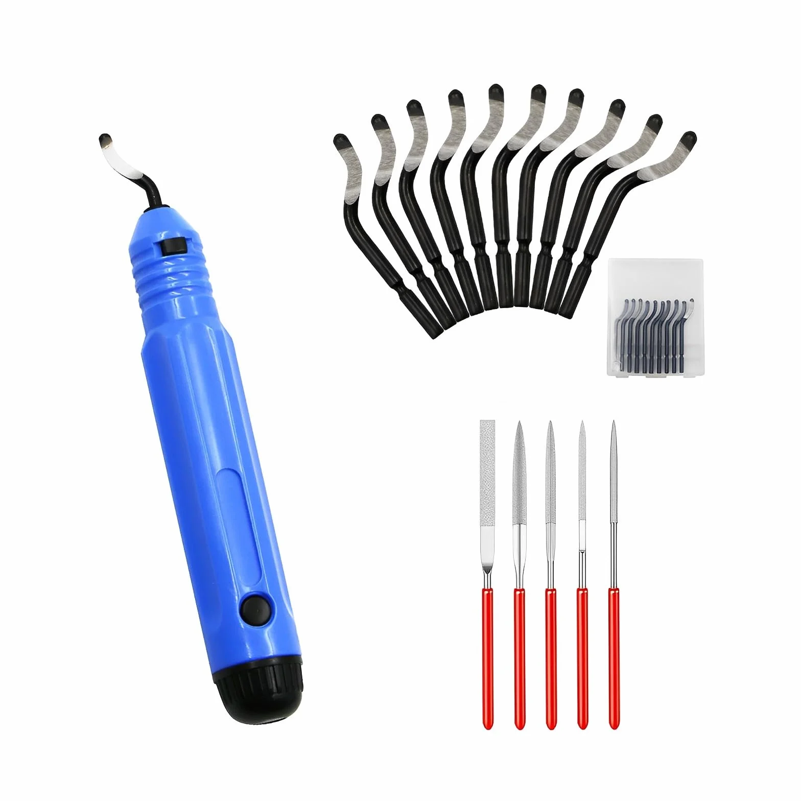 Desbarbador Manual Plástico 10 Piezas Cuchillas 360° Rotación Herramienta Desbarbado 5 Limas Diamante Acero Aluminio Plástico Madera