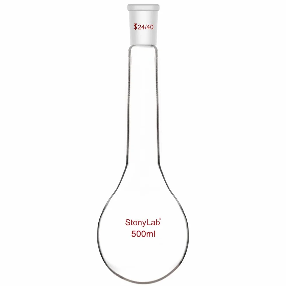 Kjeldahl Flask, Heavy Wall Borosilicate Glass Round Bottom Flask, 24/40 Standard Taper Joint, 500 ml