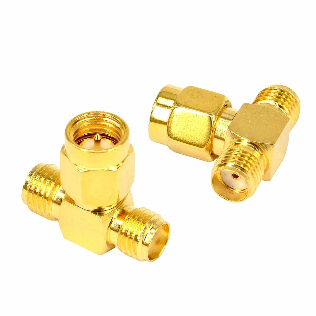 Adaptador SMA Macho a Doble Hembra Conector RF Triple T de 3 Vías para Cable de Extensión de Antena WiFi