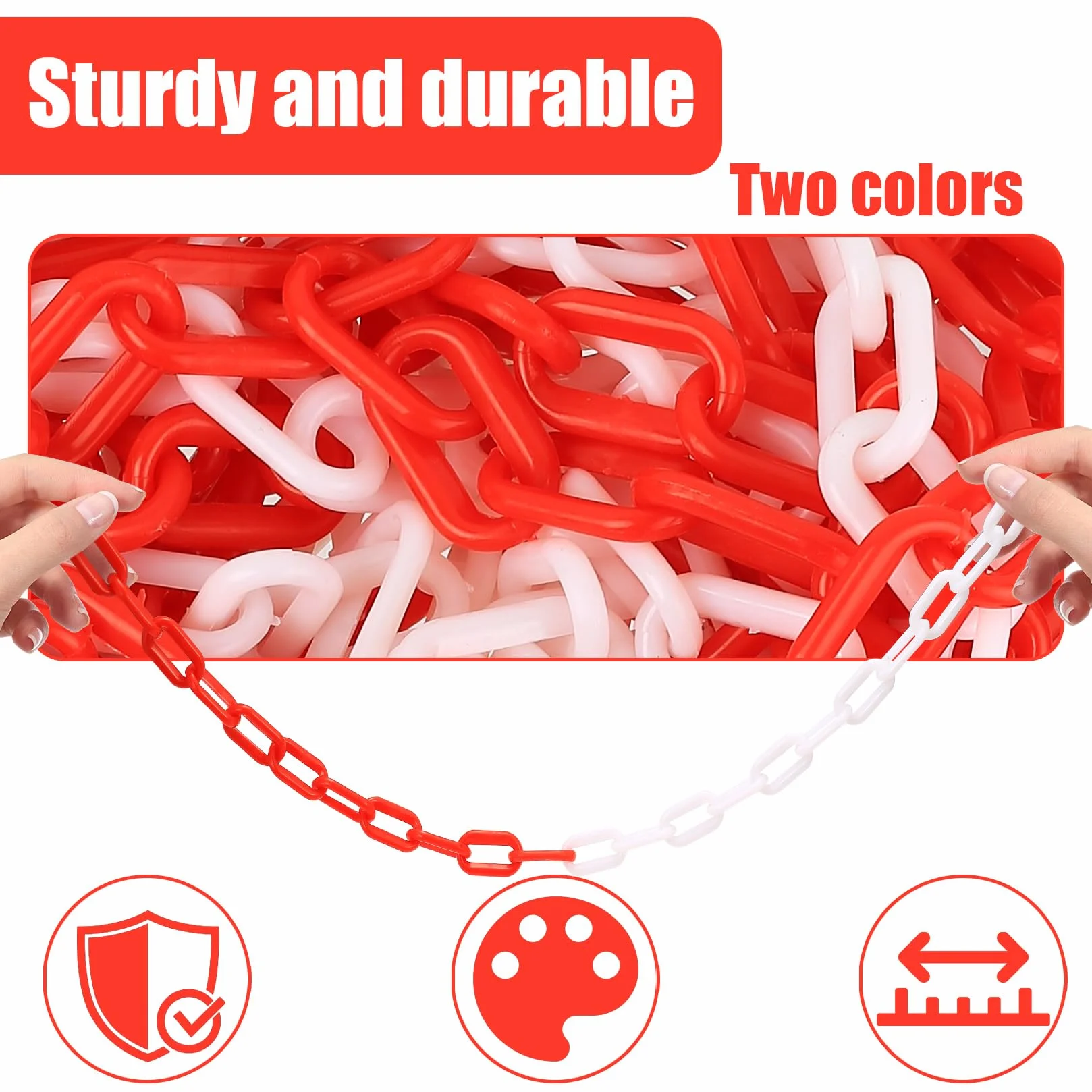 Cadenas de Plástico Rojo y Blanco 11 m x 6 mm para Barrera de Estacionamiento