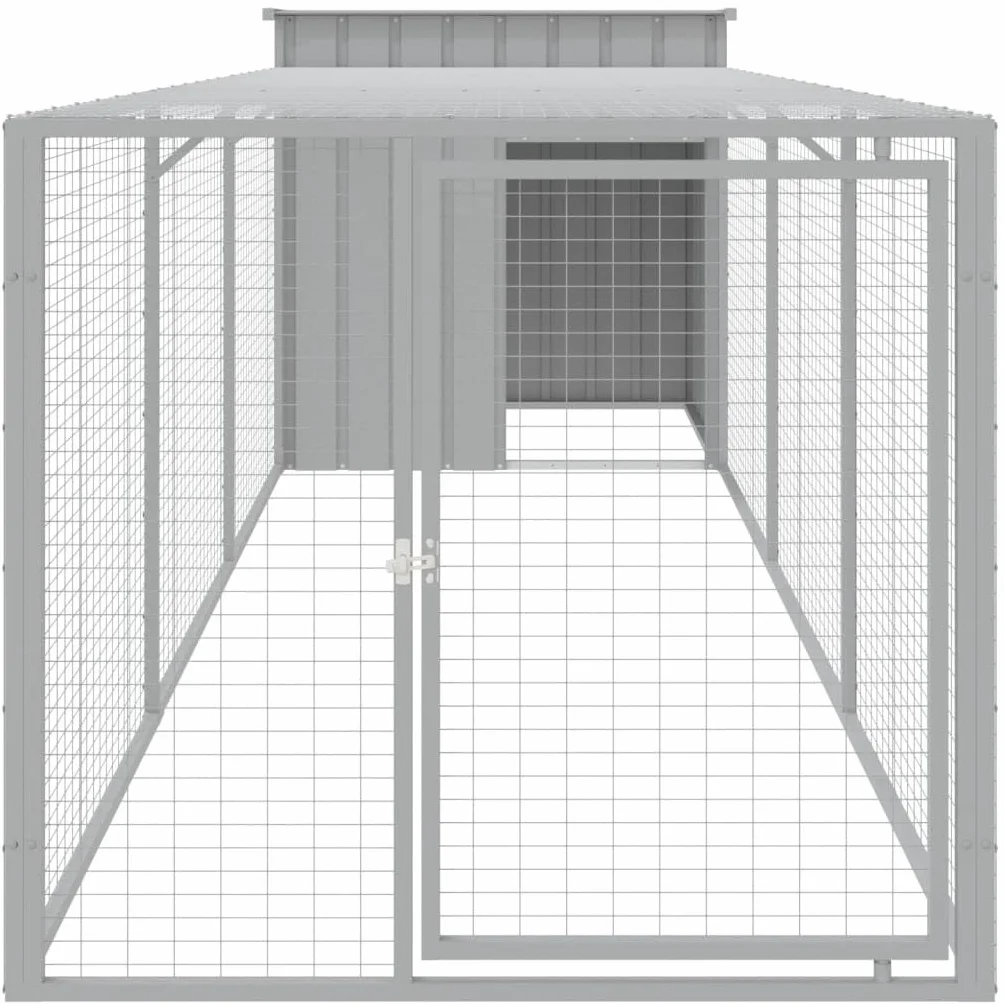 vidaXL Gallinero con Corral, Jaula de Gallinas Pollos con Tejado, Acero Galvanizado Gris Claro