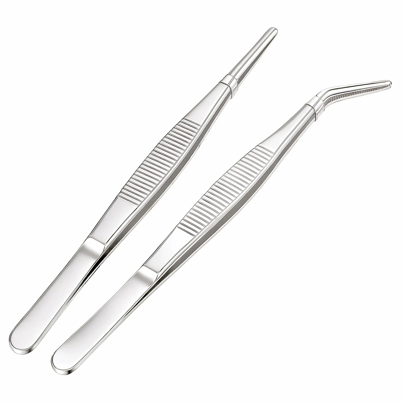 Pinzas Sanitarias de Acero Inoxidable 14 cm 2 Unidades Antideslizantes Punta Fina y Ancha Quirúrgicas
