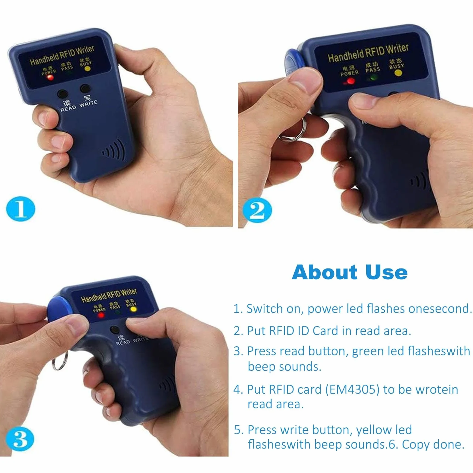Lector y Grabador RFID 125 kHz Portátil con 10 Tarjetas T5577