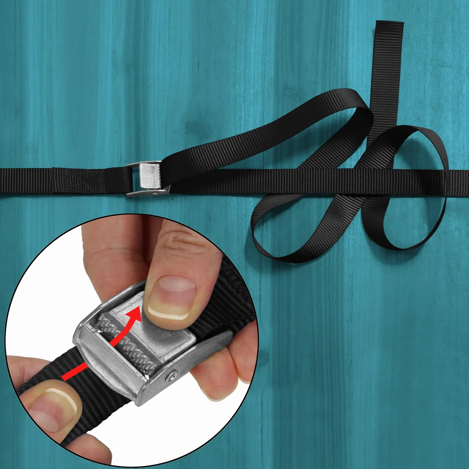 Correa de Amarre con Hebilla 250 kg DIN EN 12195-2, Negro, 10 Piezas 2.5 cm x 2.5 m