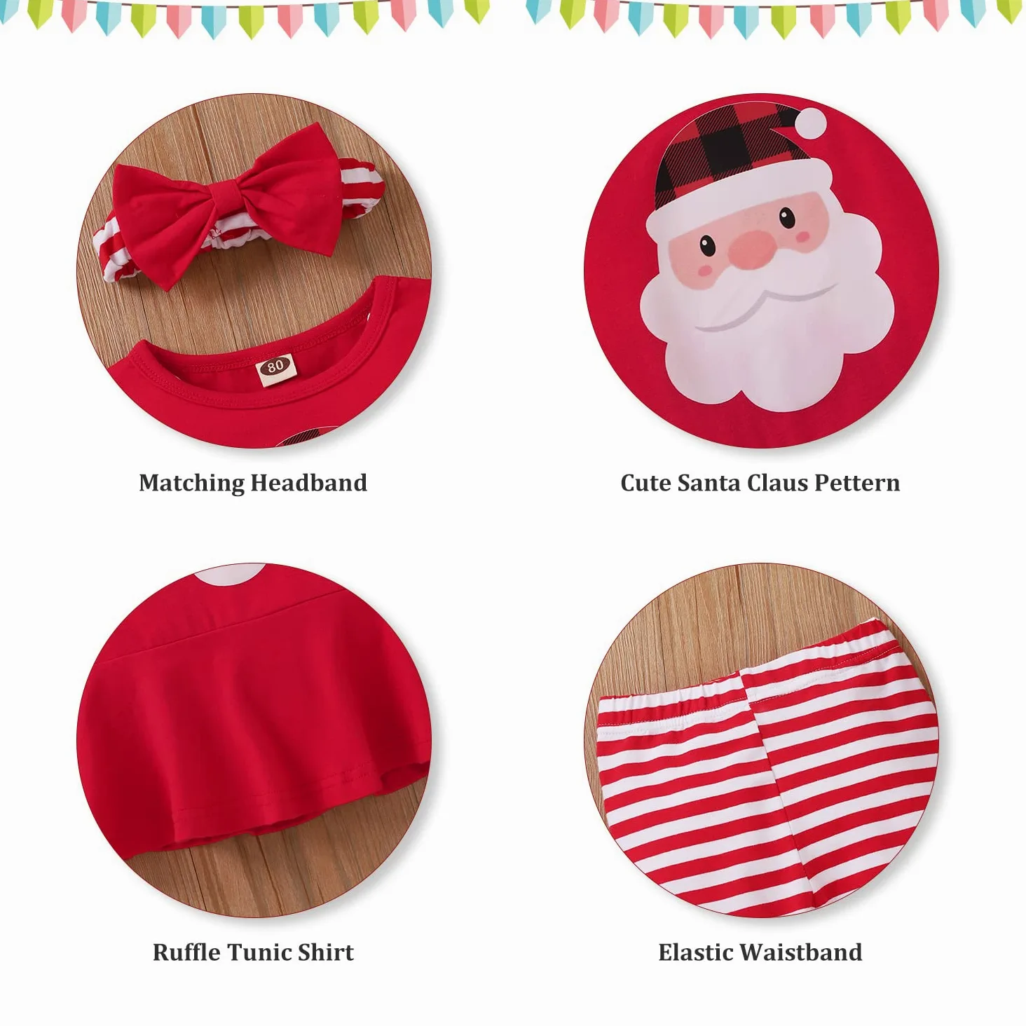 fioukiay Conjunto de ropa de Navidad a cuadros para niñas pequeñas, 3 piezas, pantalones tipo túnica para bebé, otoño e invierno