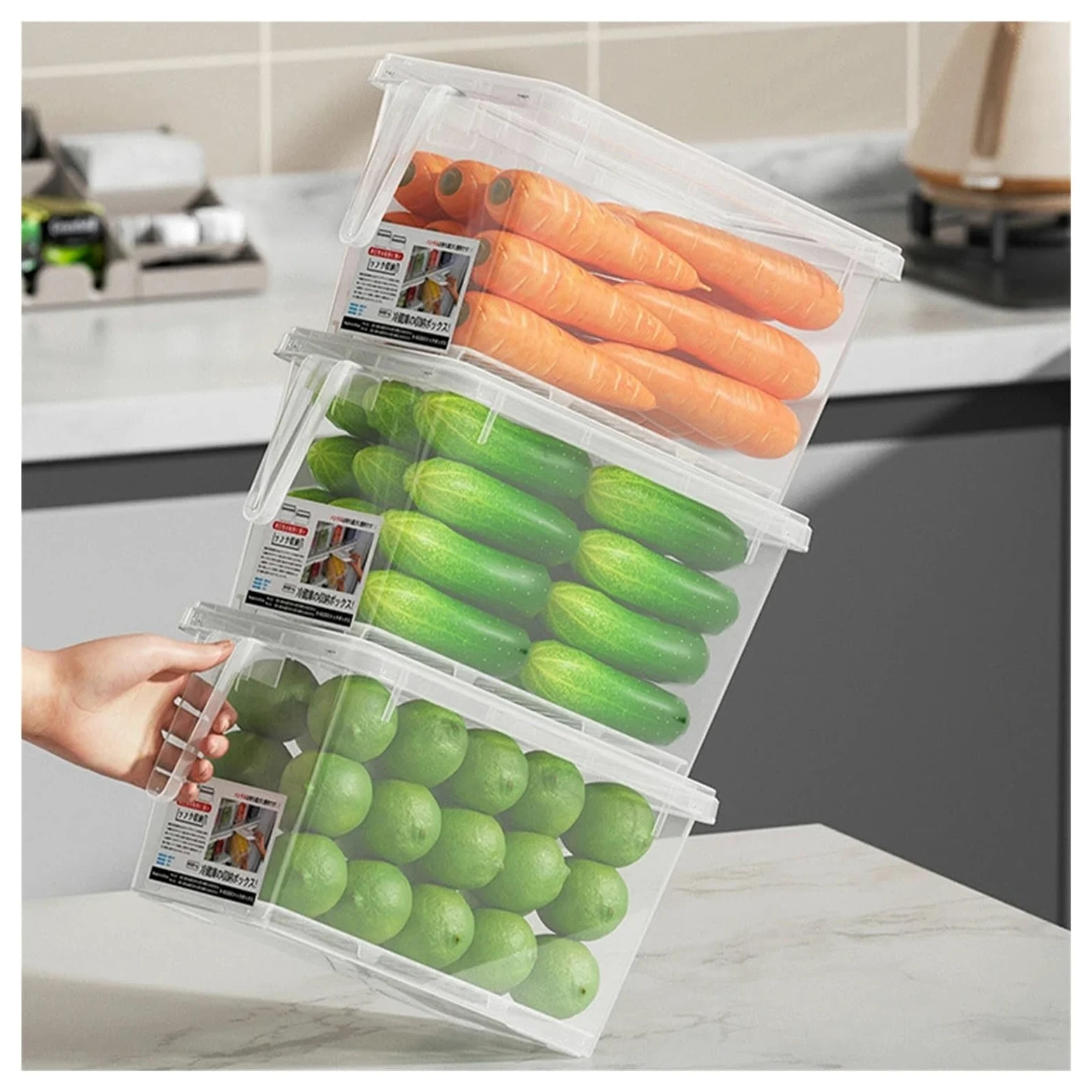 Almacenamiento de cocina Caja de almacenamiento for verduras, huevos, carne, cajón de cocina, organizador de puerta lateral for refrigerador, caja de conservación de alimentos frescos, estante de alma