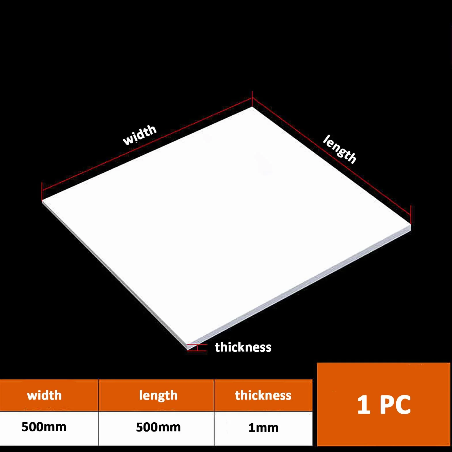 Lámina de Teflón PTFE Virgen 500 mm x 500 mm Espesor 1 mm-30 mm para Industria Química
