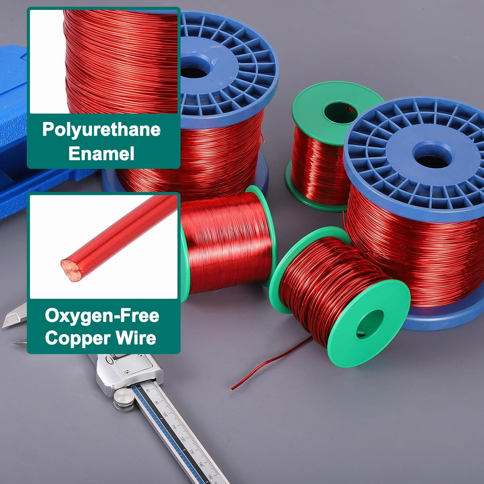 QUARKZMAN Alambre Esmaltado 20 AWG, Cobre Calibre 20 48 Oz, Grado F 155°C, Transformador Motor, Rojo Azul