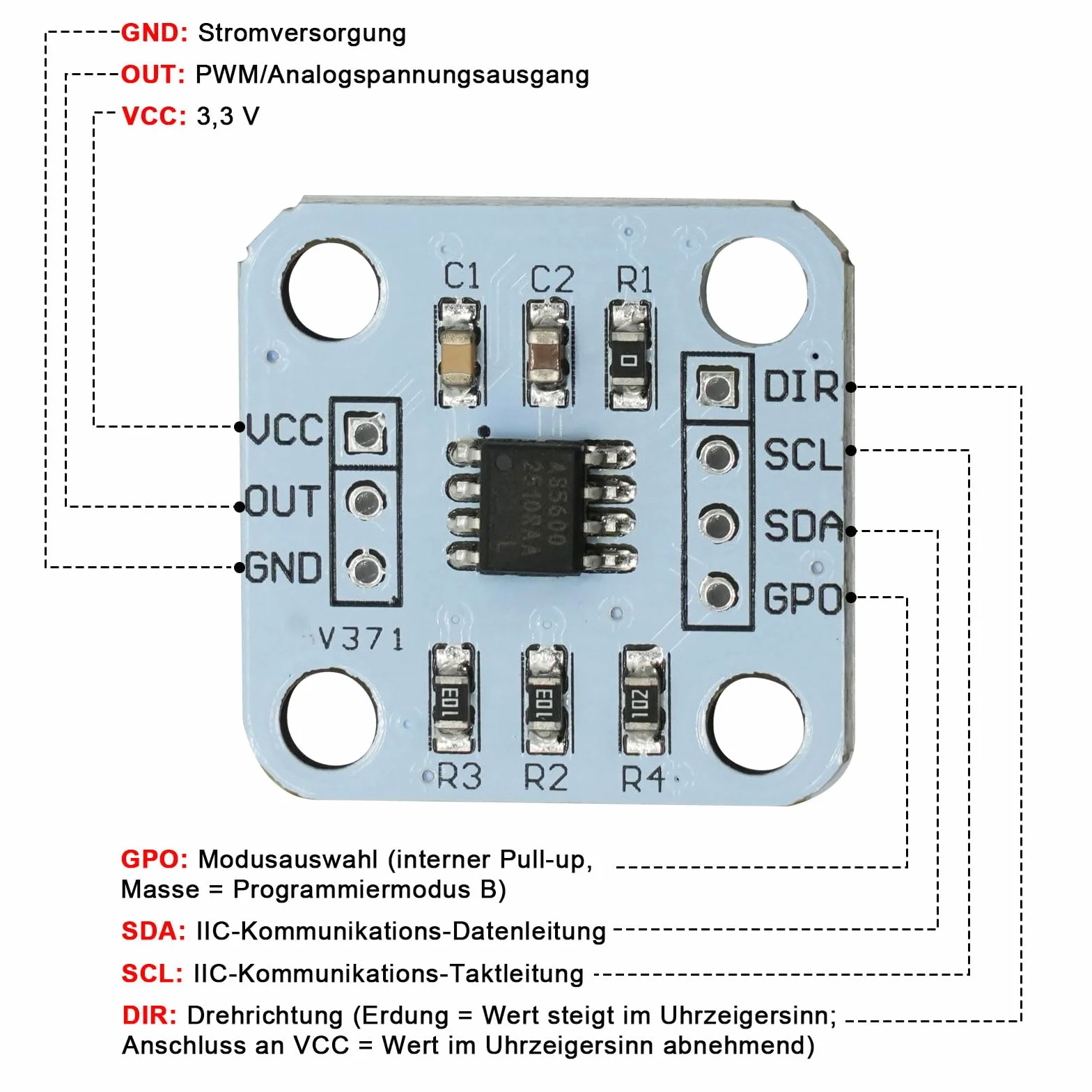 Módulo sensor de ángulo AS5600 de alta precisión 12 bits con imán
