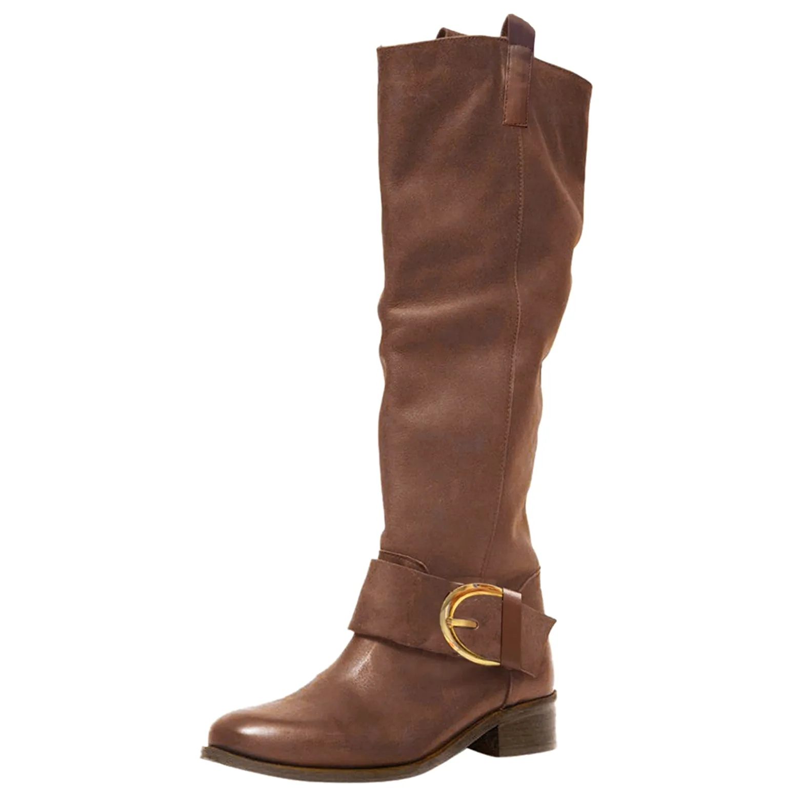 Botas de Montar Altas Tacones Gruesos Zapatos de Cuero Botas Romanas de tacón Grueso para Mujer Botas Planas hasta la Rodilla de para Mujer Botas de Mujer Botas de Cuero hasta la Rodilla Zapatos de
