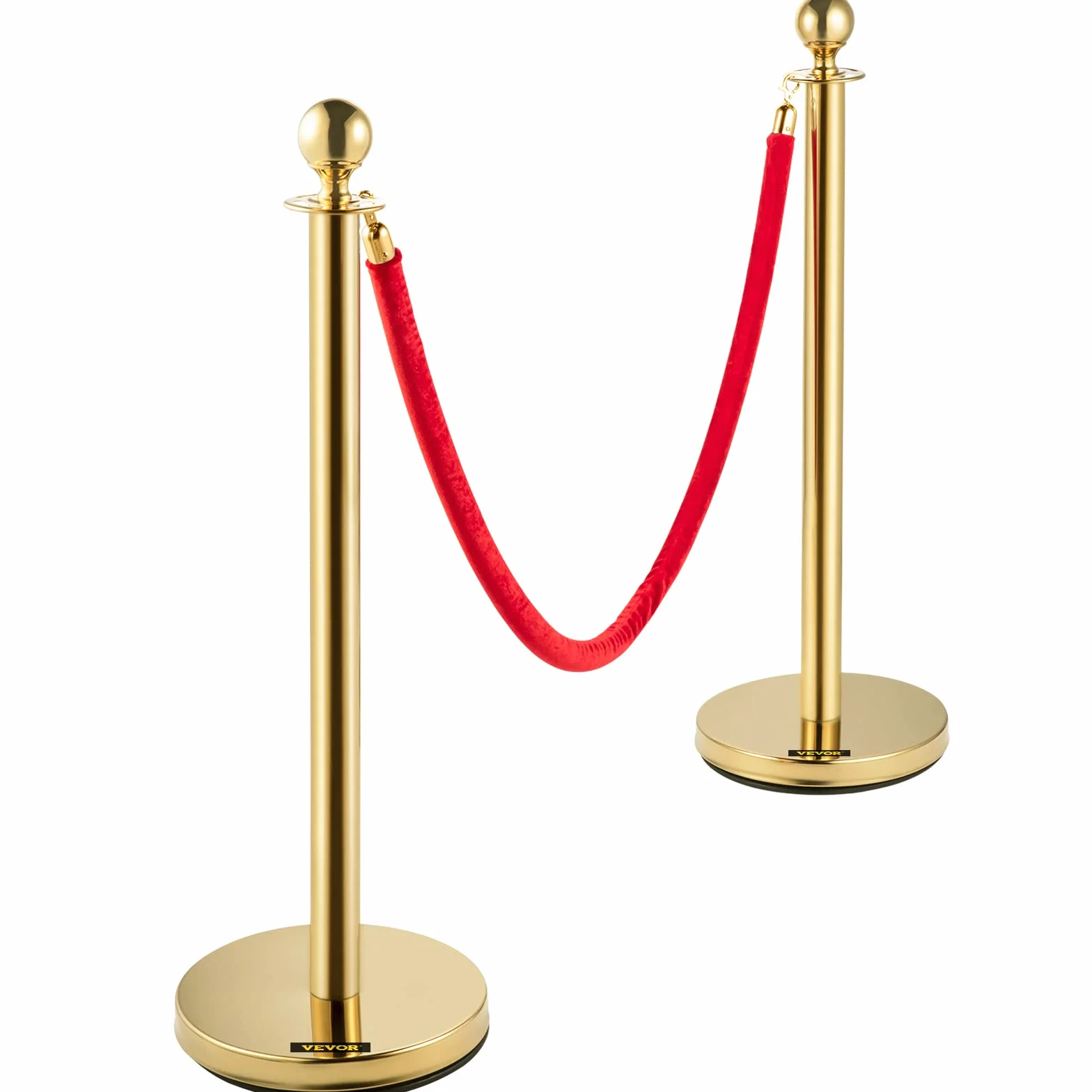 VEVOR Poste Separador de Cinta Extensible 4 Juegos Barreras de Seguridad 3 Cuerdas 1.5m Dorado