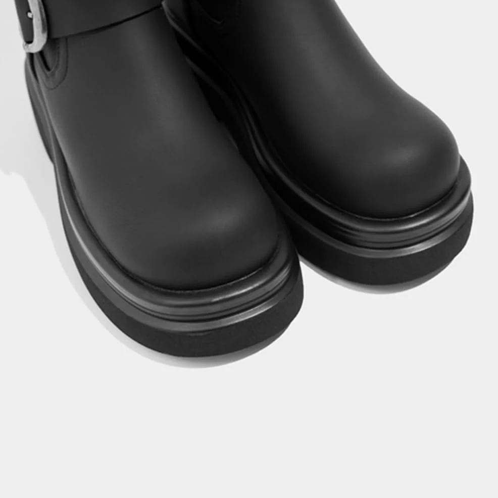 Botas De Montar Mujer Tacón Grueso Punta Redonda A Media Pantorrilla para Otoño Invierno Exterior Y Uso Diario Cuero PU Transpirable Forro Cálido