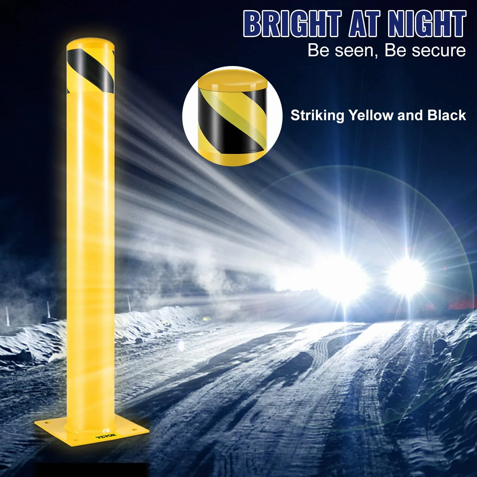 VEVOR Bolardo de Seguridad Metal 91.4cm Acero Amarillo Tráfico