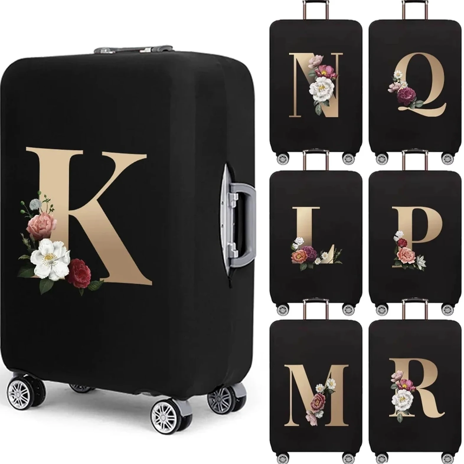 Fundas Protectoras for Maletas de Viaje, Protector Equipaje elástico Grueso for 18 "-28", Funda Bolsa con Letras Doradas Impresas, 2 uds(Black D,M)
