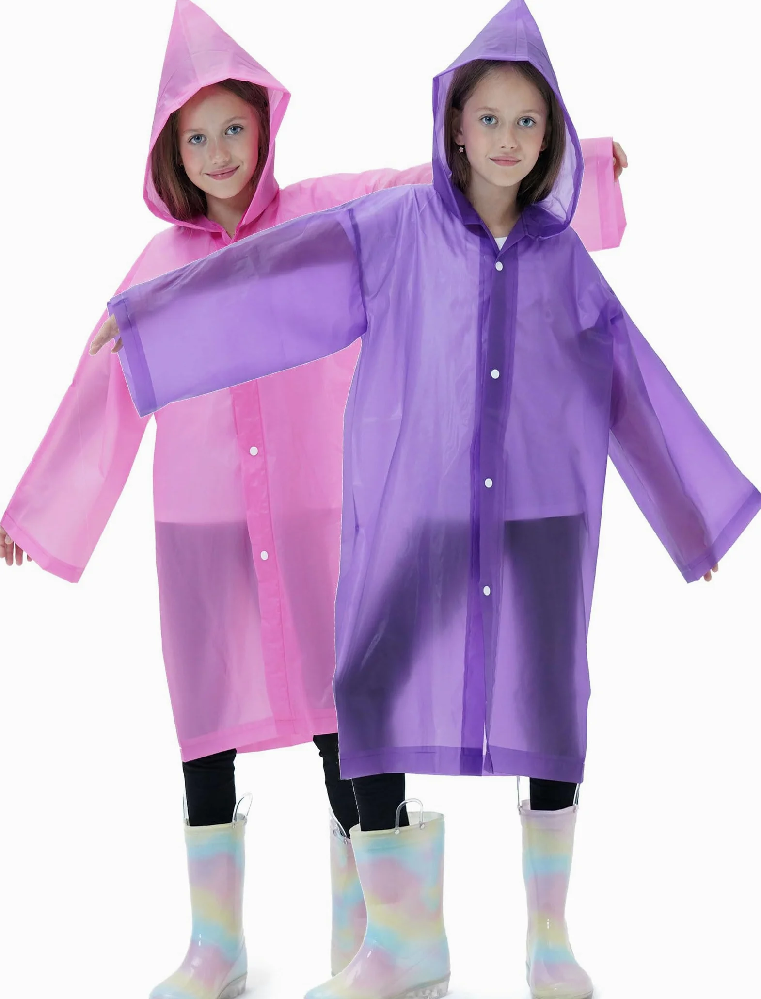 Paquete de 2 impermeables reutilizables para niños, con capucha y mangas, impermeables para niños y niñas