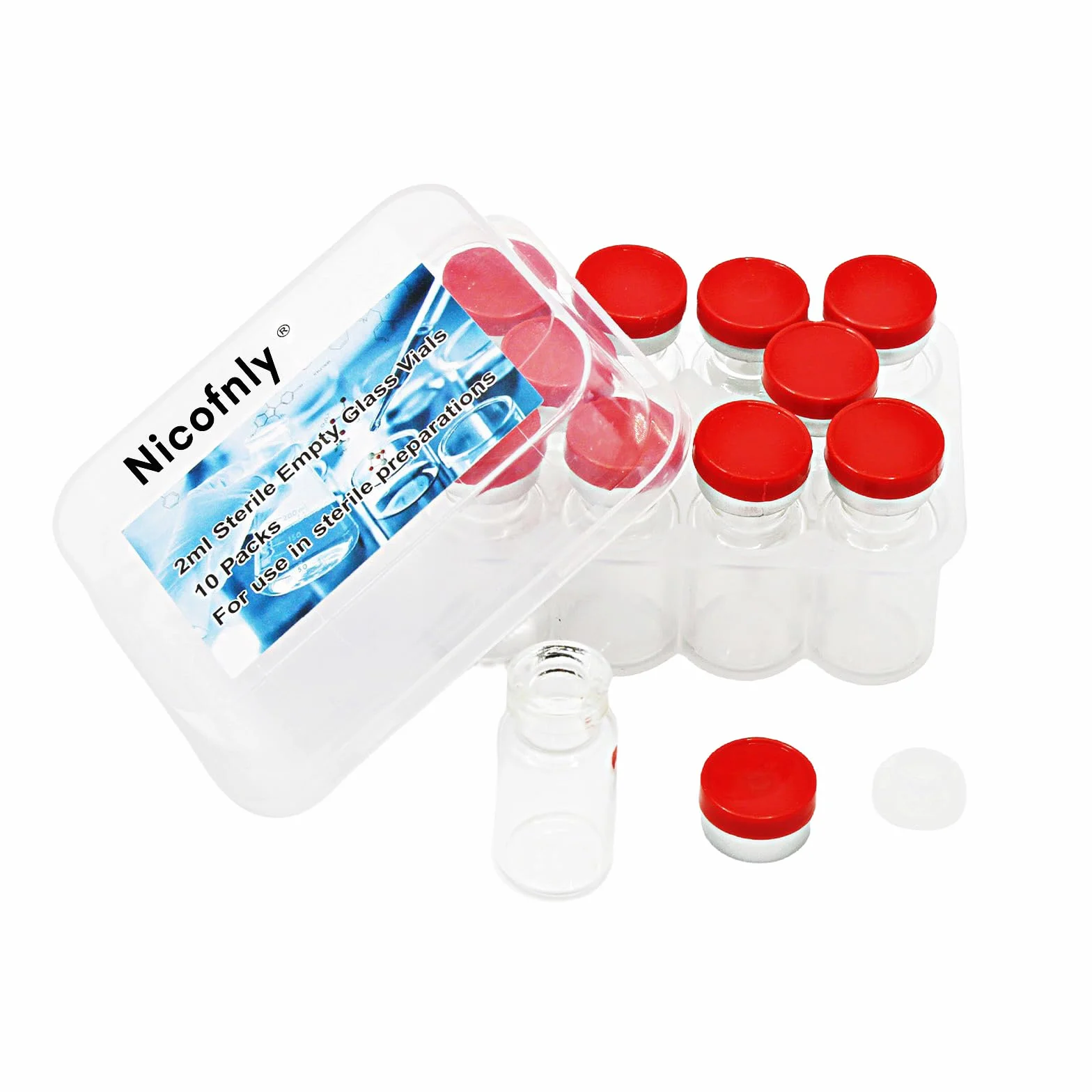 Viales de vidrio estériles 2ml 10 uds con puerto de inyección y tapa Flip Top