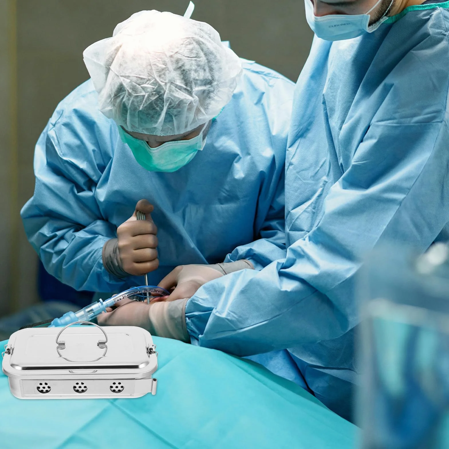 Caja de Acero Inoxidable para Instrumentos Médicos con Tapa y Orificios Bandeja de Esterilización
