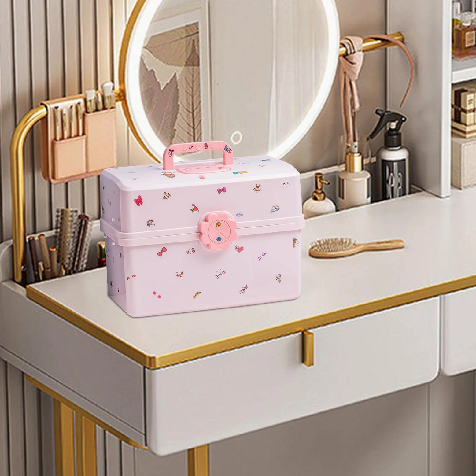 Caja de almacenamiento para el pelo para niñas y mujeres, color rosa para niños, caja de almacenamiento, accesorios para el cabello, caja para gomas para el pelo, pinzas para el pelo, caja para joyas