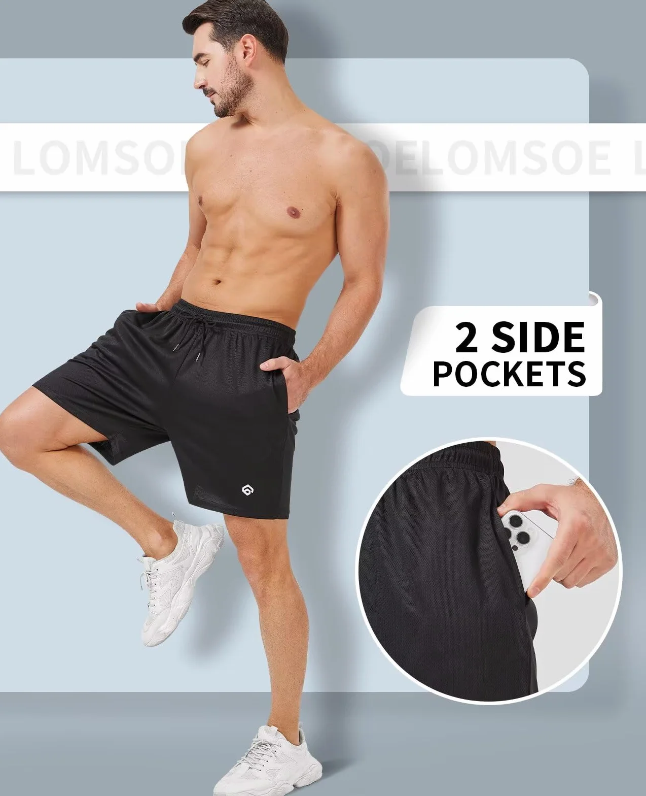 lomsoe Paquete de 5 pantalones cortos de gimnasio para hombre, 5 pulgadas, de malla de secado rápido, ligeros, para entrenamiento, atletismo, correr, con bolsillos