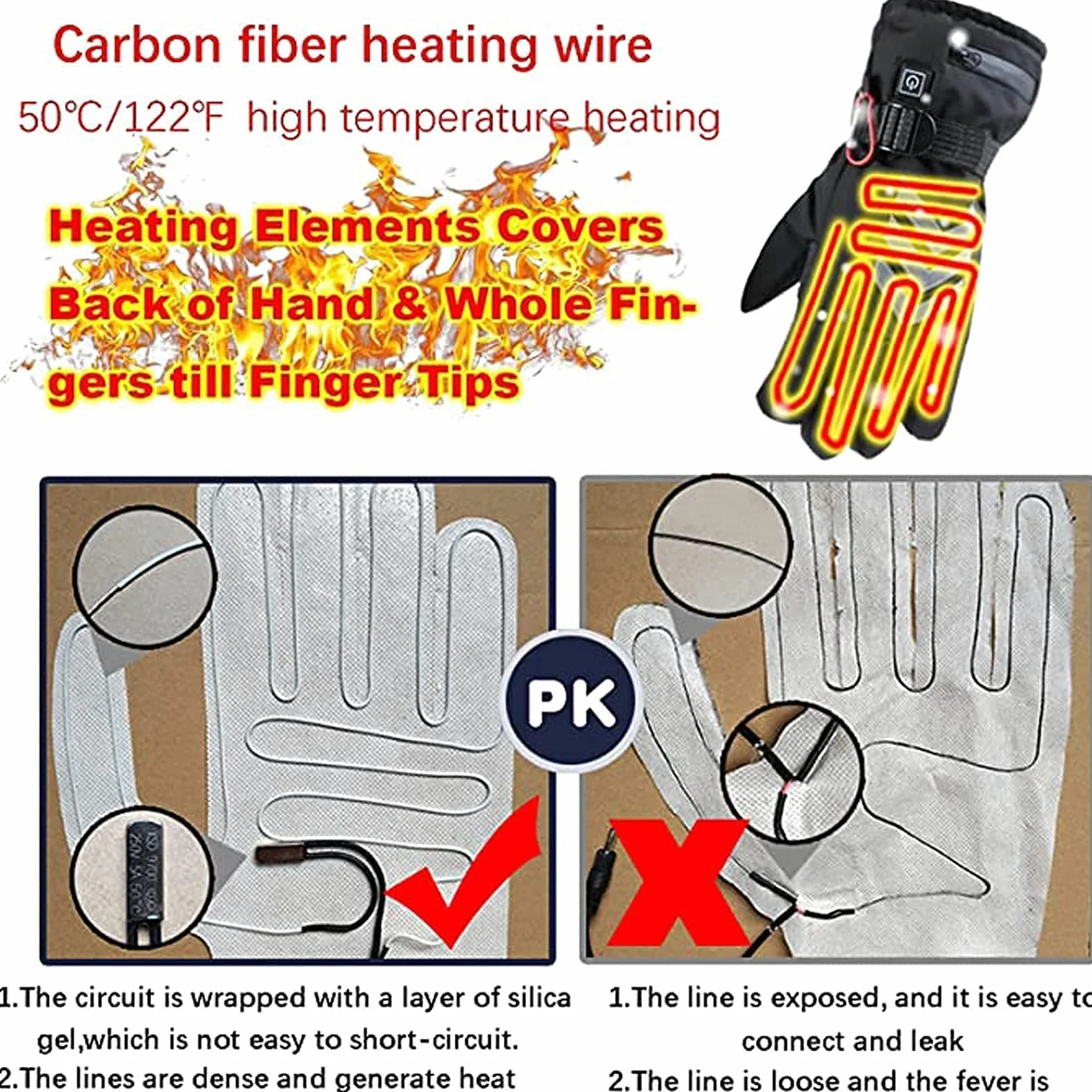 Guantes térmicos eléctricos de Invierno Impermeables a Prueba de Viento Ciclismo Calentamiento cálido Pantalla táctil Guantes térmicos alimentados por batería, 5000 mA