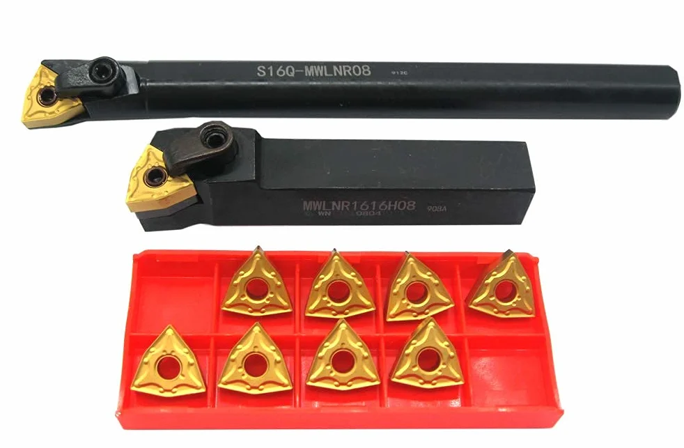 Soporte para herramientas torneado carburo indexable MWLNR1616H08 + barra mandrinar S16Q-MWLNR08 + insertos WNMG431 (WNMG080404)