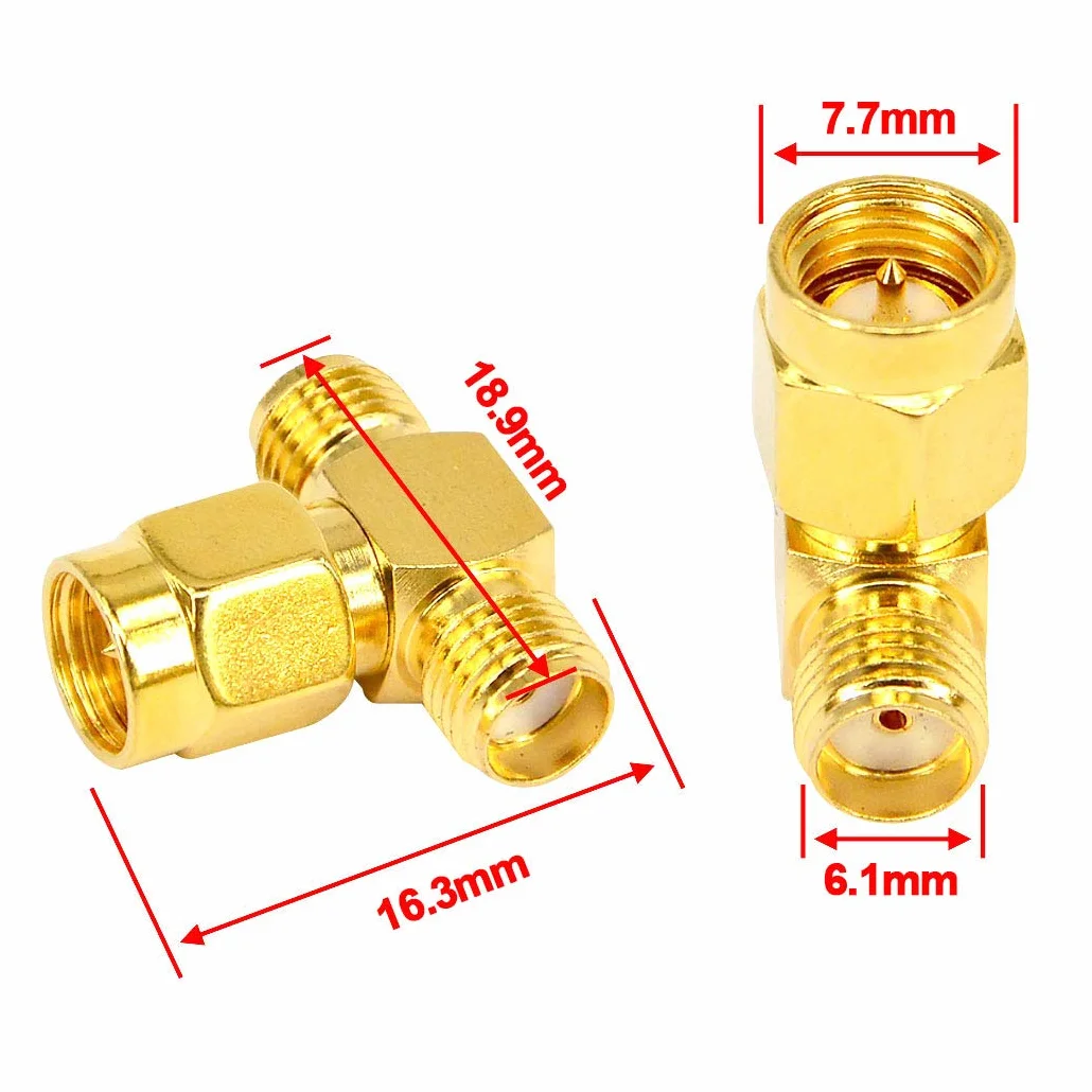 Adaptador SMA Macho a Doble Hembra Conector RF Triple T de 3 Vías para Cable de Extensión de Antena WiFi