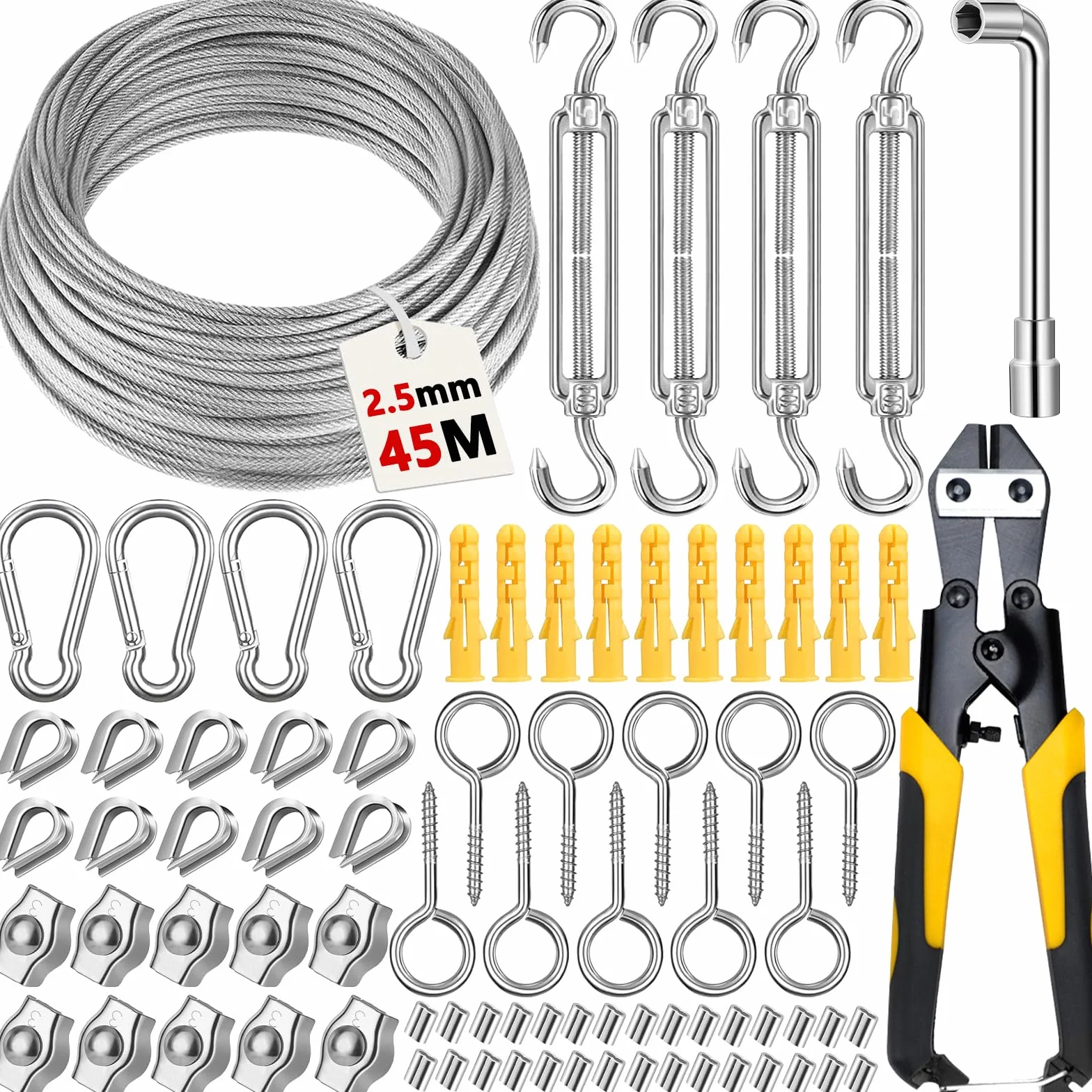 Cable de Acero Inoxidable recubierto de PVC 2,5mm 45M con Tensor Ojales