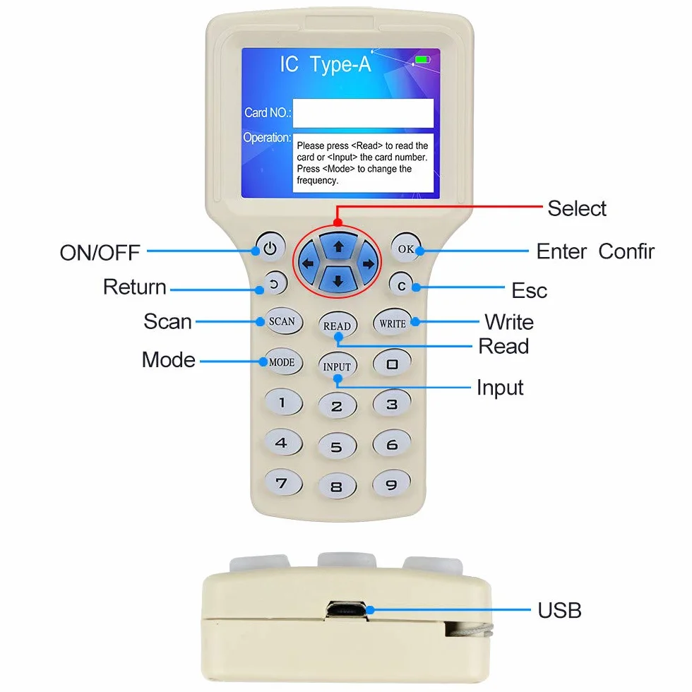 CIFY Copiadora Programadora de Tarjetas HID ID IC, Lector NFC, 10 Frecuencias 125 KHz 13,56 MHz RFID Access Writer Reader Duplicador, USB, 10 Tarjetas T5577 UID