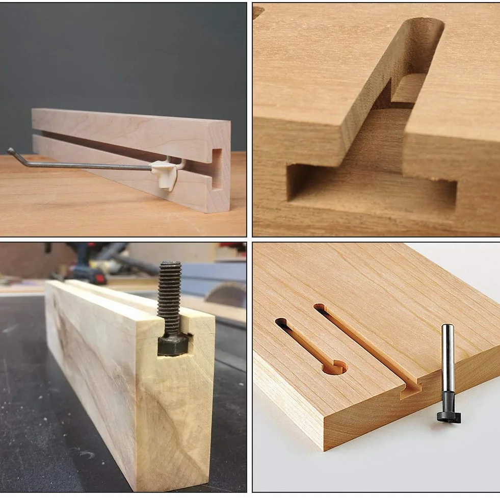 Flintronic 3 PCS Fresa Madera Broca Fresadora Ranura en T 8mm 3/8" 1/2" 5/16" Bit Carpintería Router Conjunto de fresado para Esquinas y Ranuras