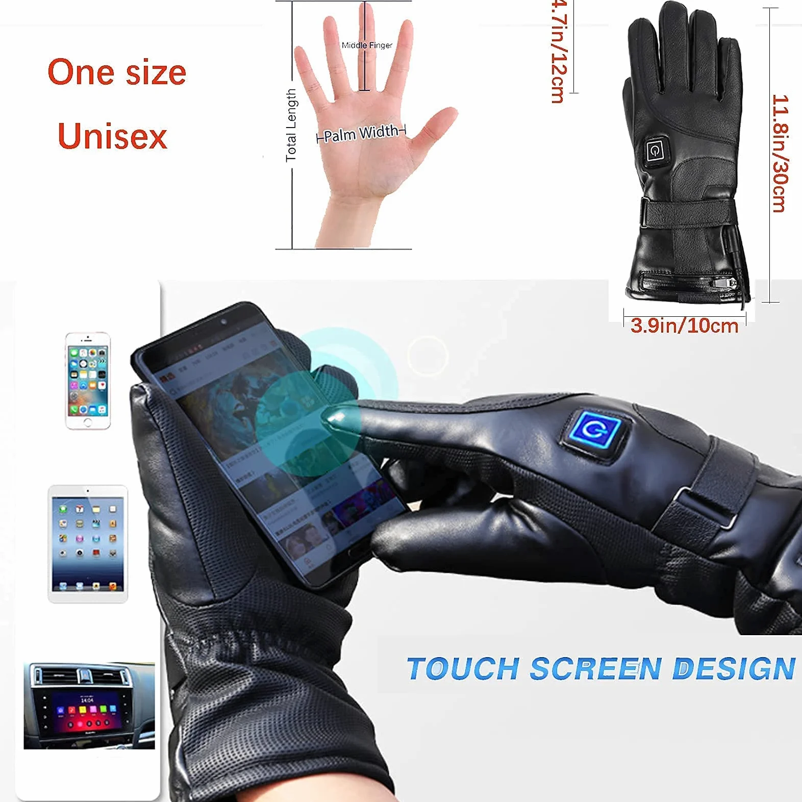 Guantes térmicos, 7.4V 4000mAh Batería Recargable Guantes térmicos eléctricos para Hombres Mujeres Guantes térmicos para Motocicleta Pantalla táctil Impermeable para Deportes Esquí