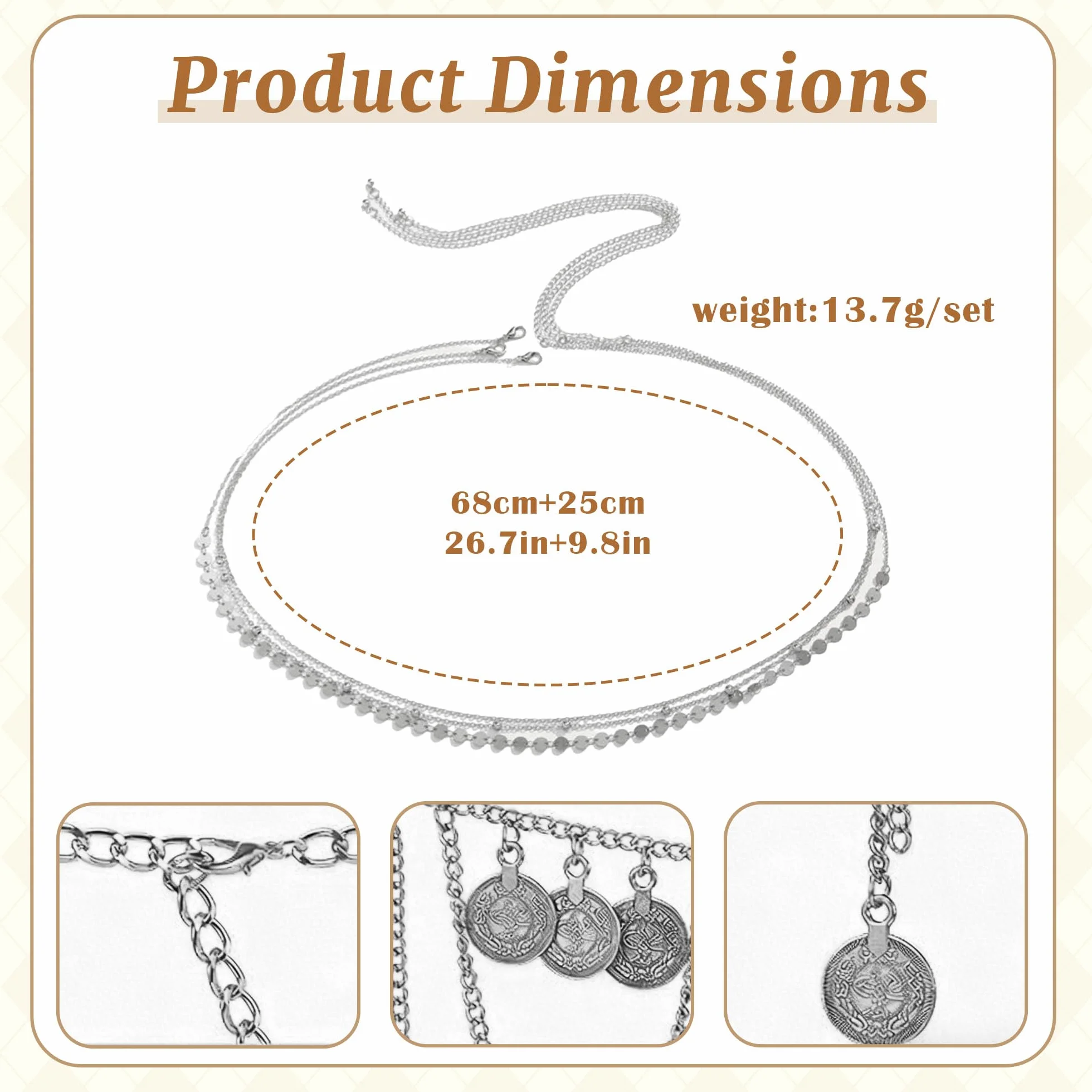 Cadena de Cintura Ajustable para Vientre, Collar de 3 Capas con diseño Vintage, cinturón para Bikini de Verano, joyería de Cuerpo para Mujeres, Regalo Elegante en Caja