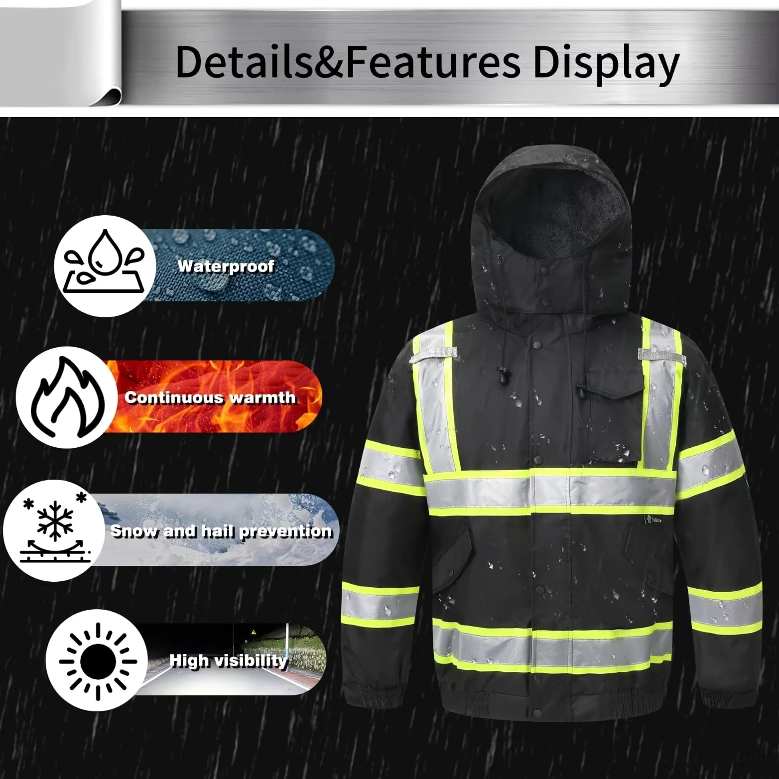 Sudadera con capucha de alta visibilidad para hombre, chamarra de seguridad reflectante con cierre para hombre y mujer, parka aislada para construcción y trabajo
