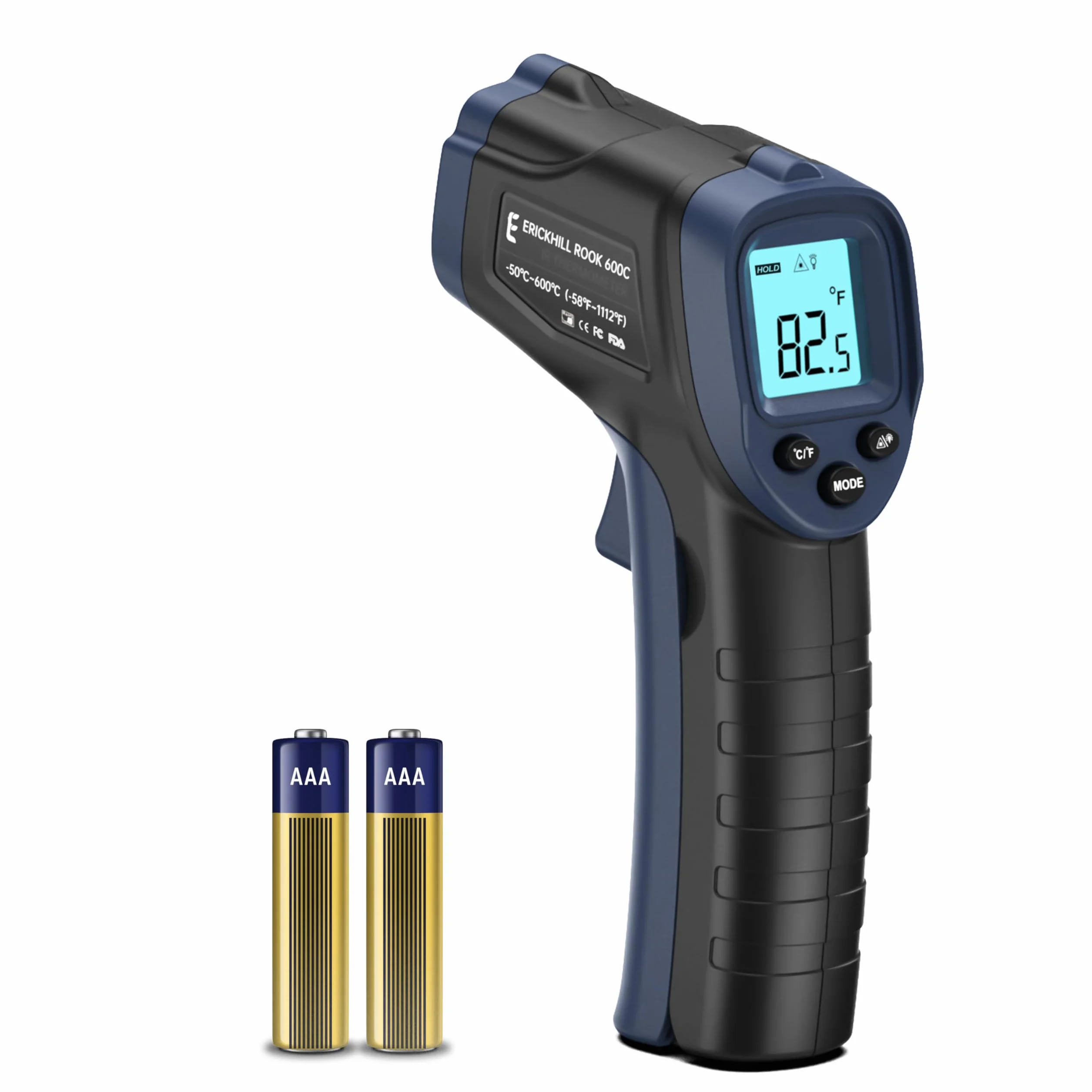 ERICKHILL Termómetro infrarrojo -50°C~600°C Pistola láser sin contacto LCD Pantalla retroiluminada Emisividad ajustable