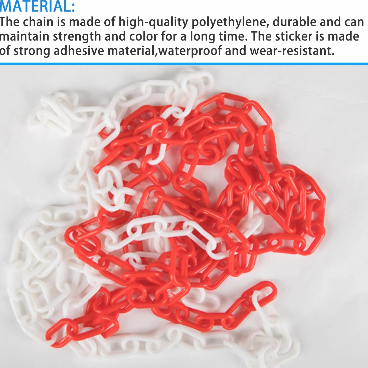 Cadena de barrera de plástico rojo y blanco 5 M con ganchos