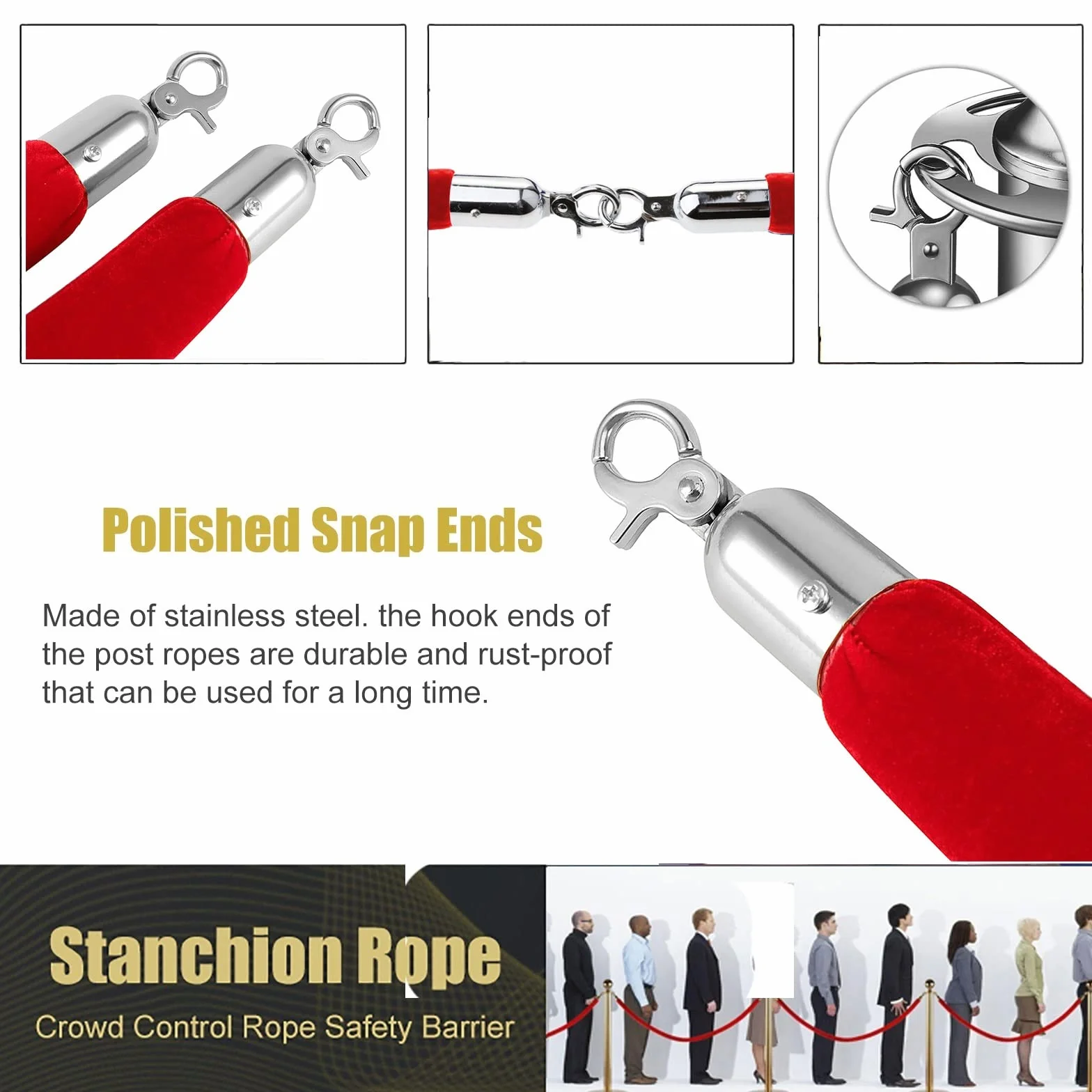 Stanchion Rope Crowd Control Queue Barrier 2 Pcs Red Safety Barrier Ropes 3-16.4ft Length for Exhibition
