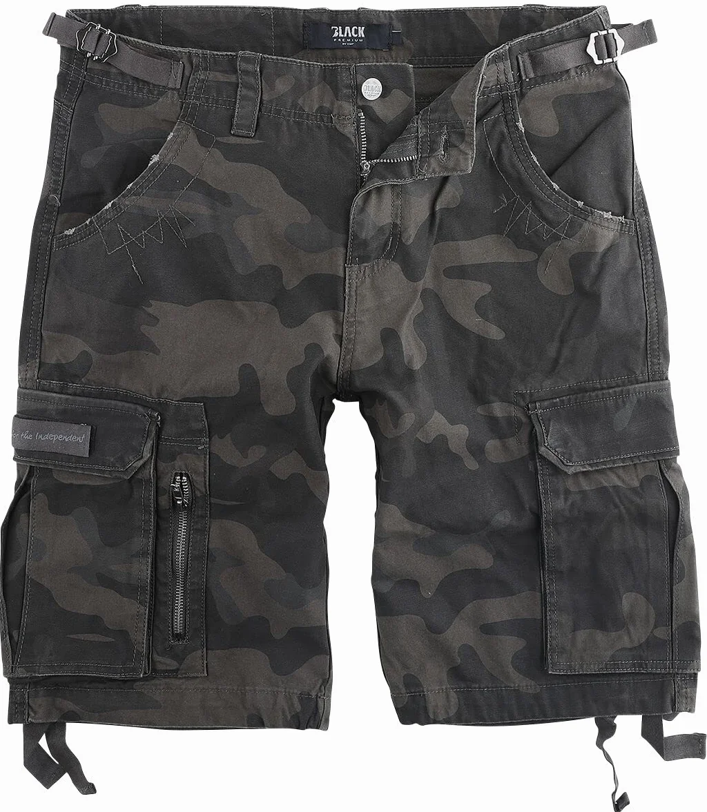 Black Premium by EMP Hombre Pantalón Corto Negro con Grandes Bolsillos