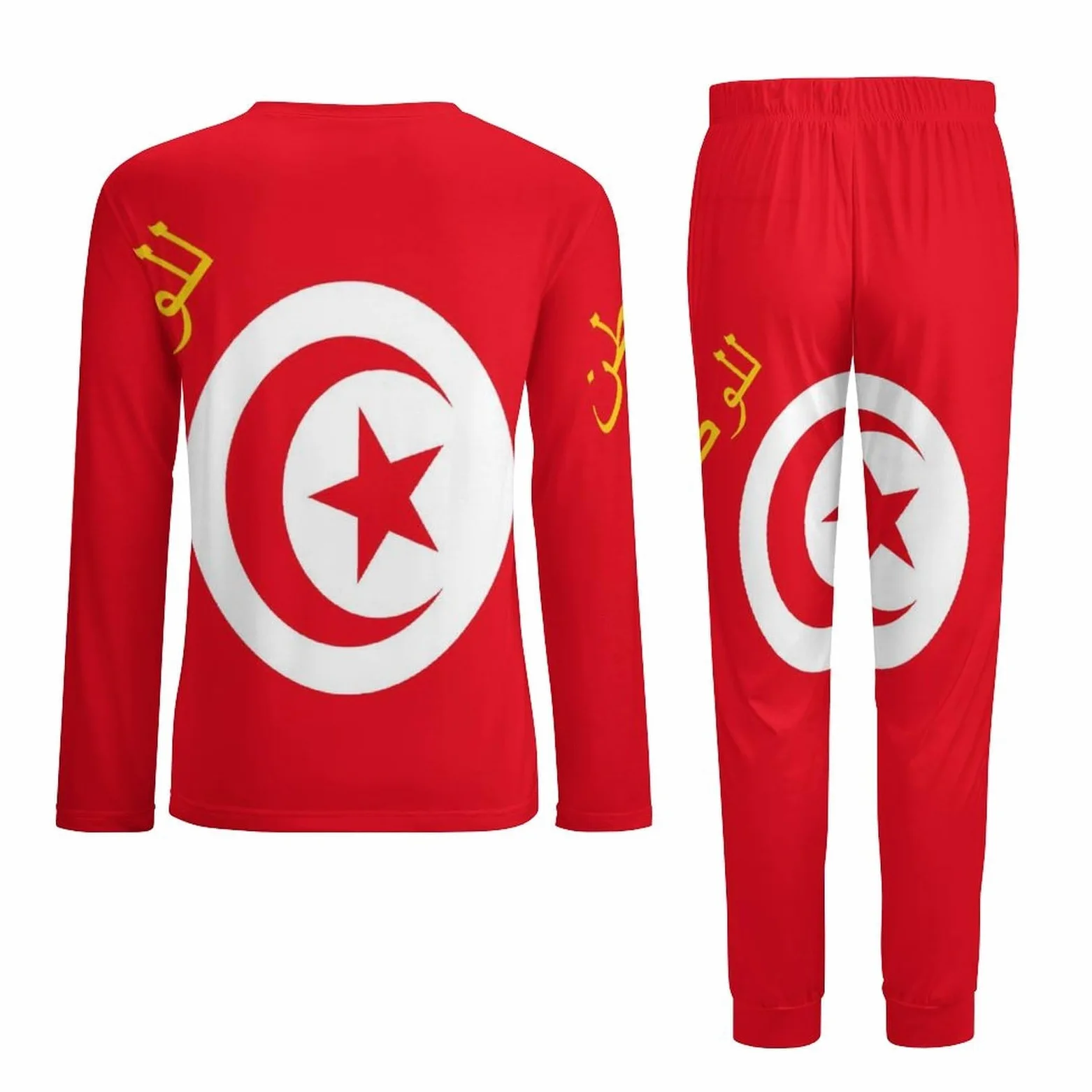 Flag of Tunisia - Conjunto de pijama para hombre, cuello redondo, ropa de dormir larga, 2 piezas