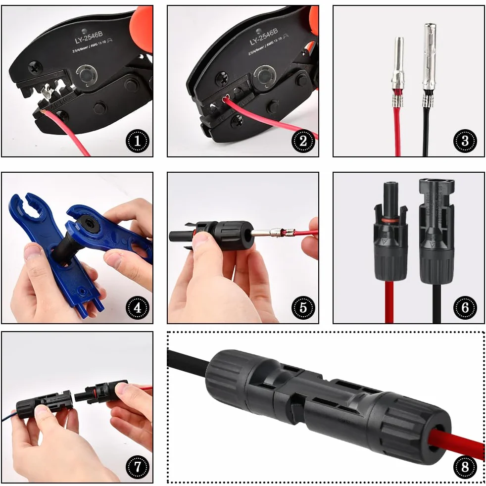 Juego de Herramientas de Crimpado Solar para 2,5/4/6 mm² - 1 Tenaza, 10 pares Conectores, 2 Llaves