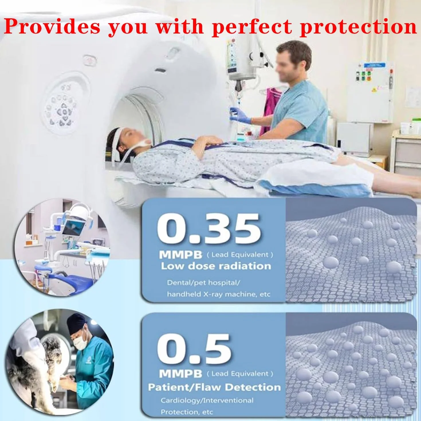 Delantal Protector de Rayos X, Cuello para Tiroides, 0.5mmpb Revestimiento de Plomo para Hospitales