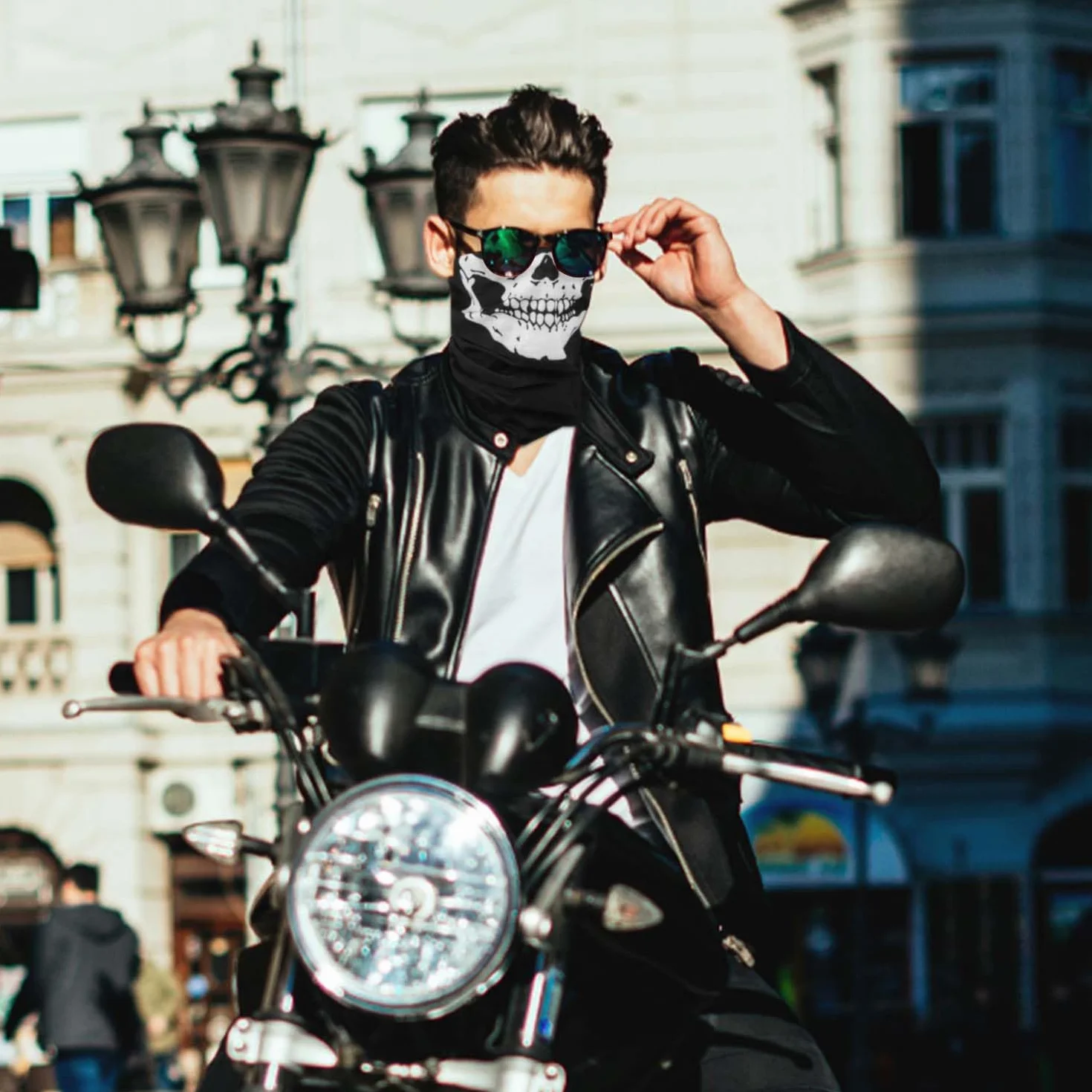 AWUMBUK Pañuelo Multifunción para Moto Hombre, Braga Cuello Halloween Calavera Máscara de Esqueleto Máscara de Tormenta esquí Pañuelo para el Cuello Negro