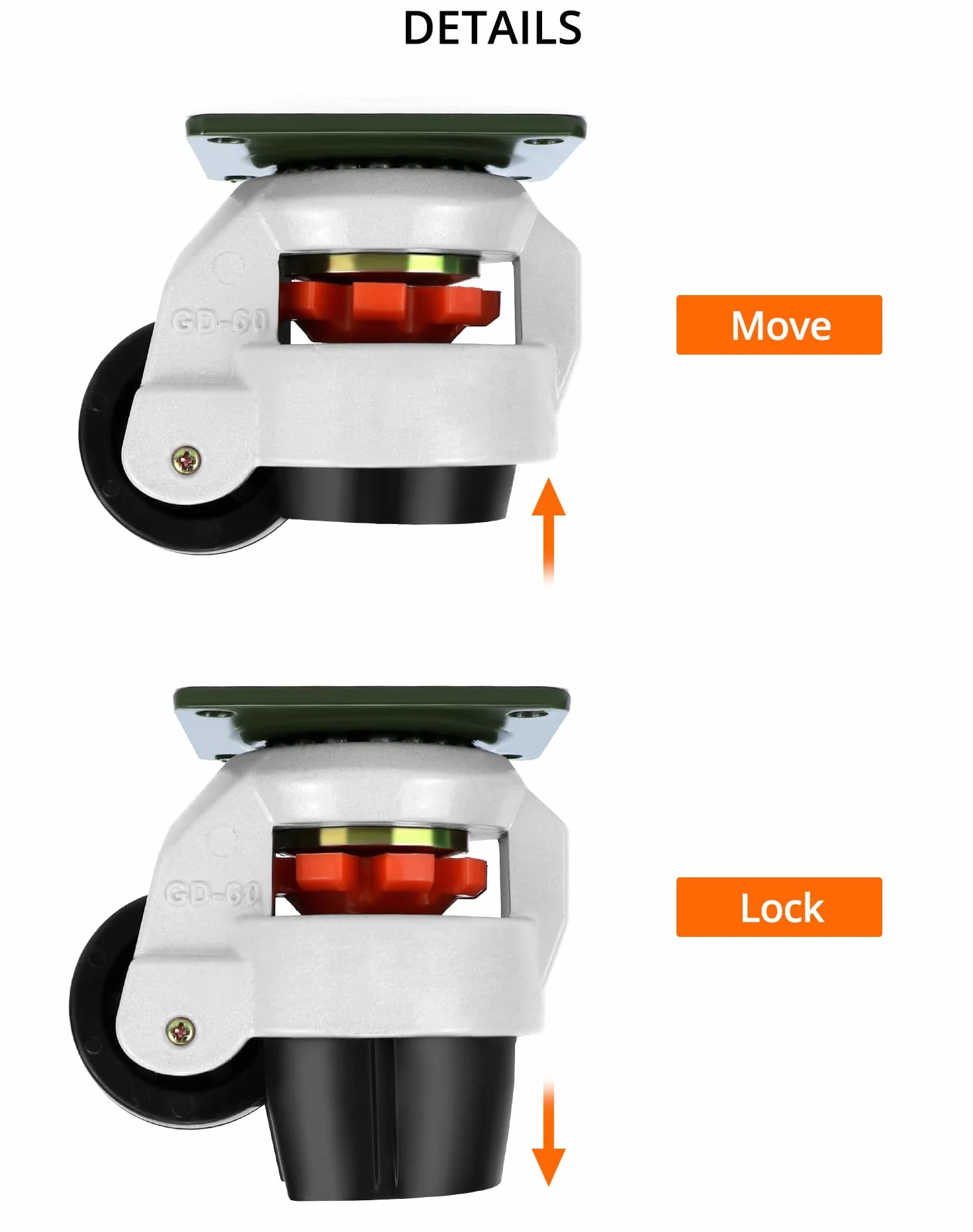 QWORK 4Pcs Ruedas Giratorias 60f, Capacidad de Carga 500 kg, Ruedas de Transporte Ajustables para Muebles