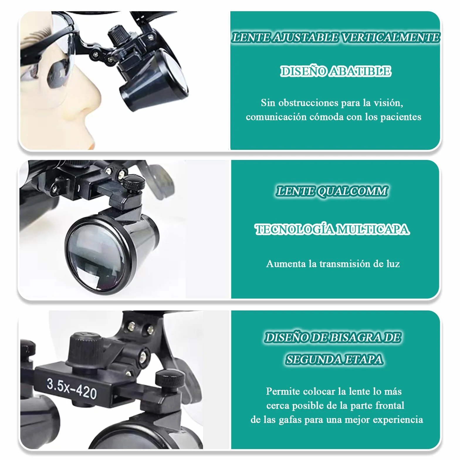 Gafas Aumento Dentista 3.5X Lupa Dental Profesional con Luz LED Distancia Interpupilar Ajustable 50-60 mm