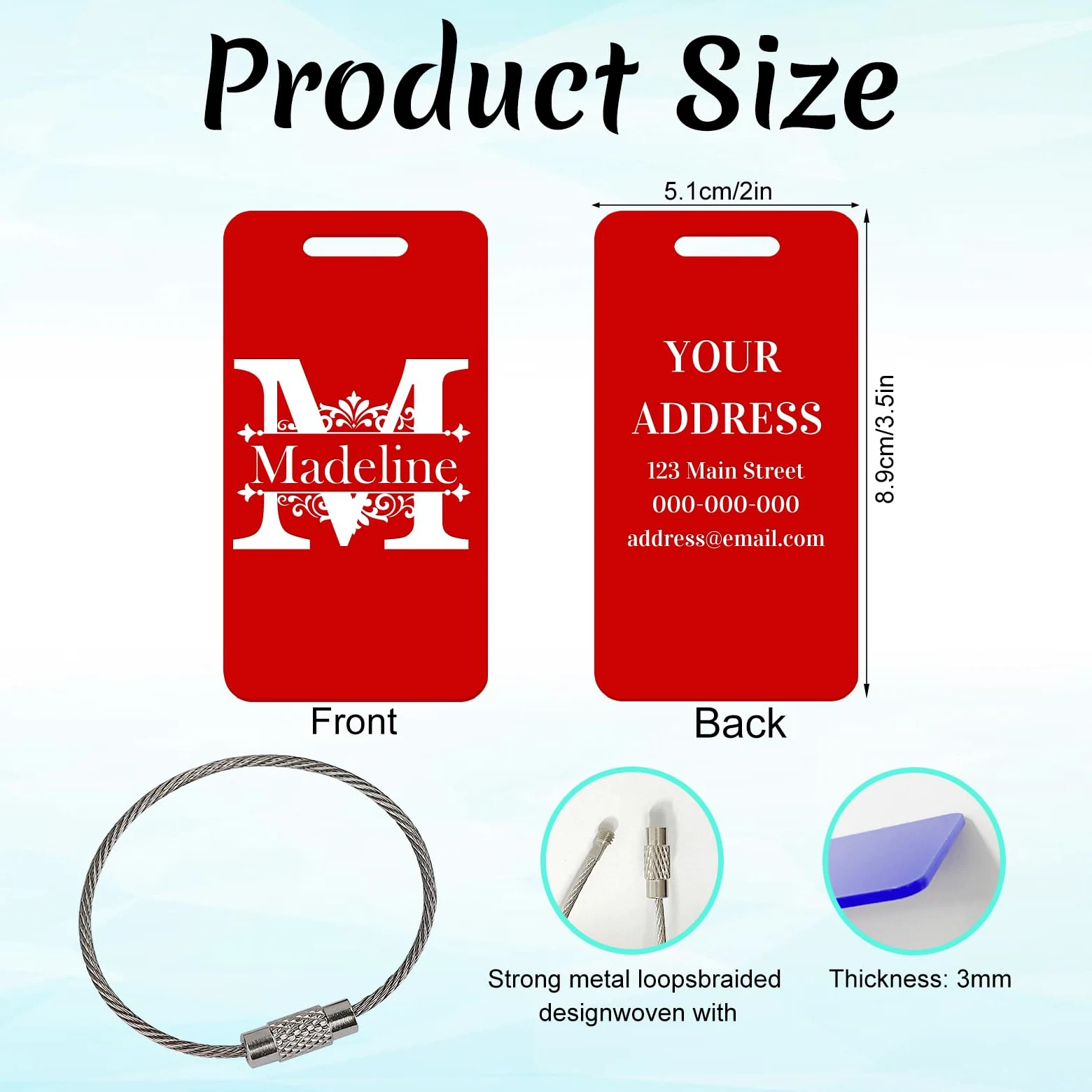 Etiqueta de Equipaje Personalizada, Etiqueta de Nombre AcríLica Personalizada, Adecuada Para Maleta, Mochila, Maleta, Bolsa de Viaje, con Anillo de Acero Inoxidable, Regalo de Viaje Para éL/Ella