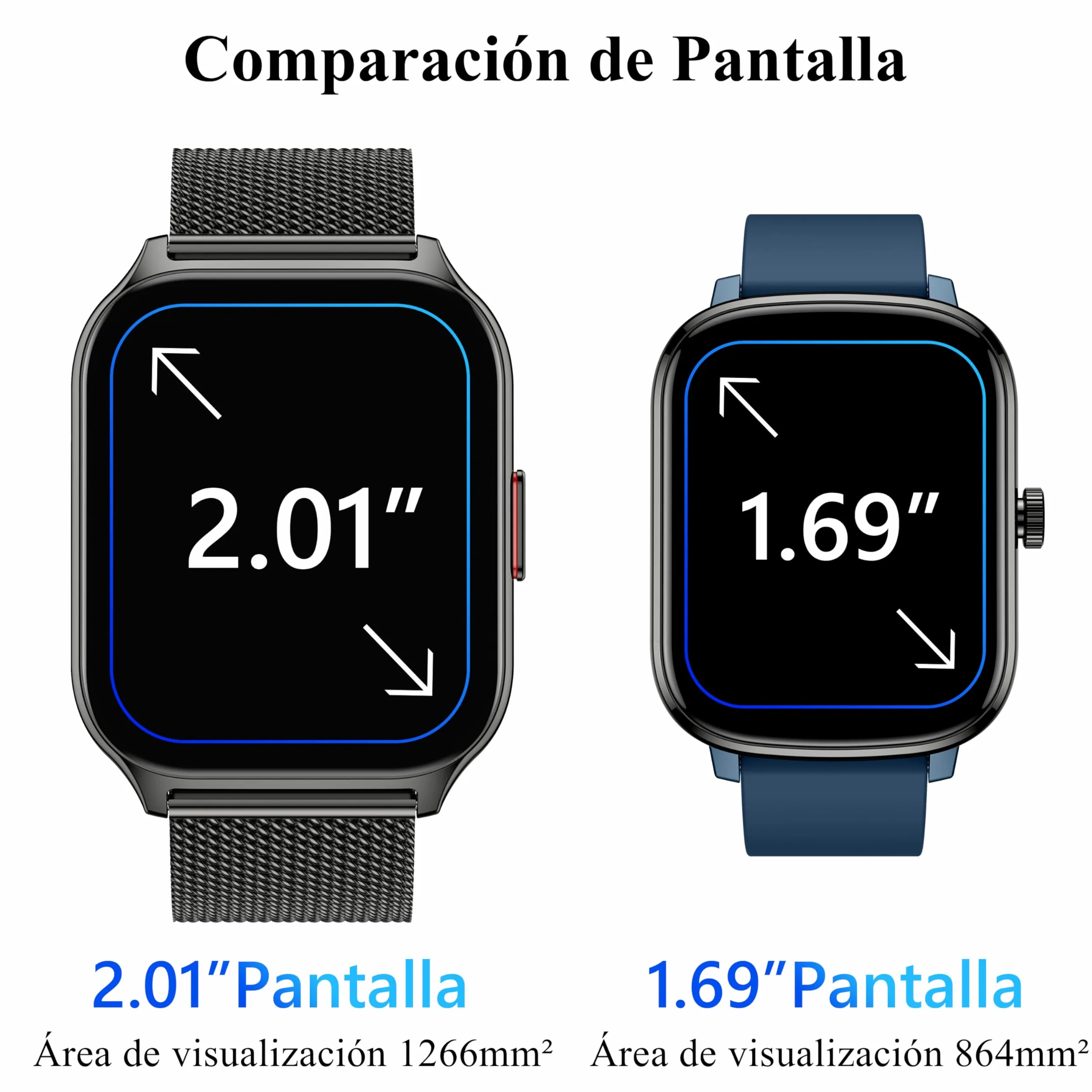 Popglory Reloj Inteligente Mujer Hombre con Llamadas, 2,01" Smartwatch Mujer Deportivo con Asistente Voz, 100+ Deportes, Presión Arterial Ritmo Cardíaco Pulsometro, Alerta Whatsapp para iOS Android